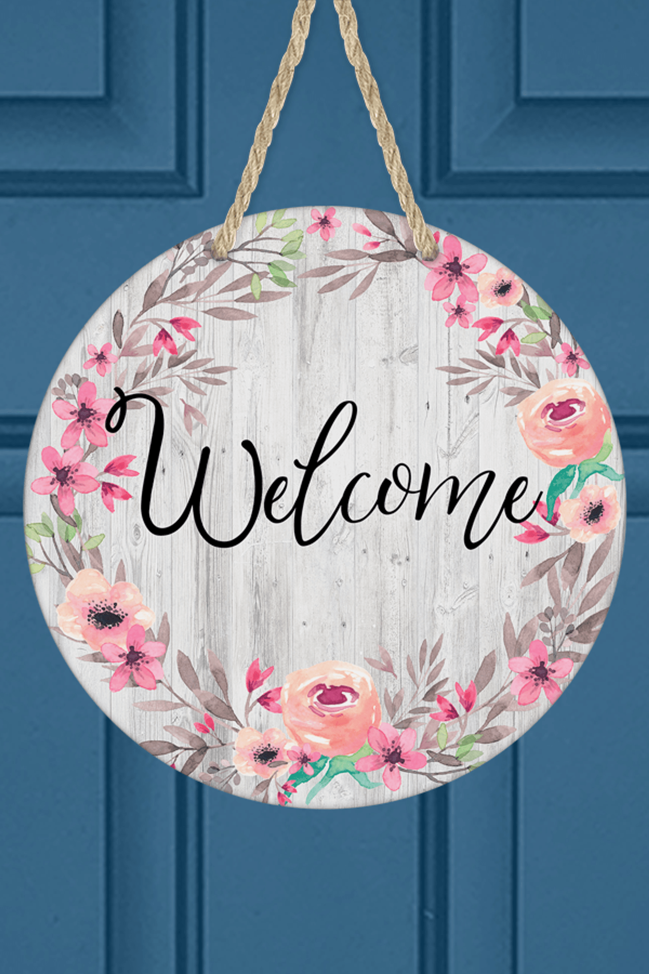 Welcome Floral Circle Wall Sign And Door Hanger - PRHOMZ