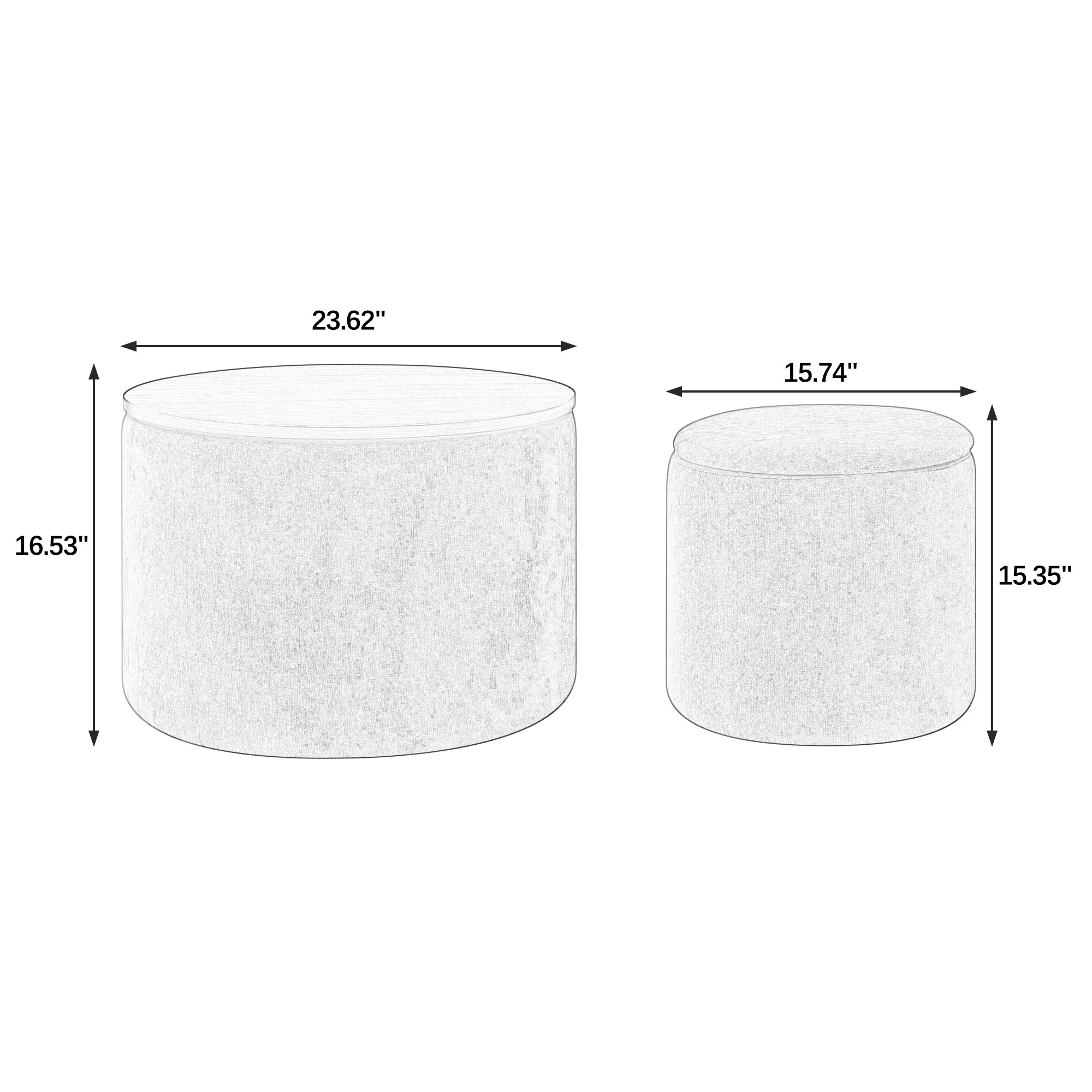 2-Piece Set Round Chenille Storage Ottoman