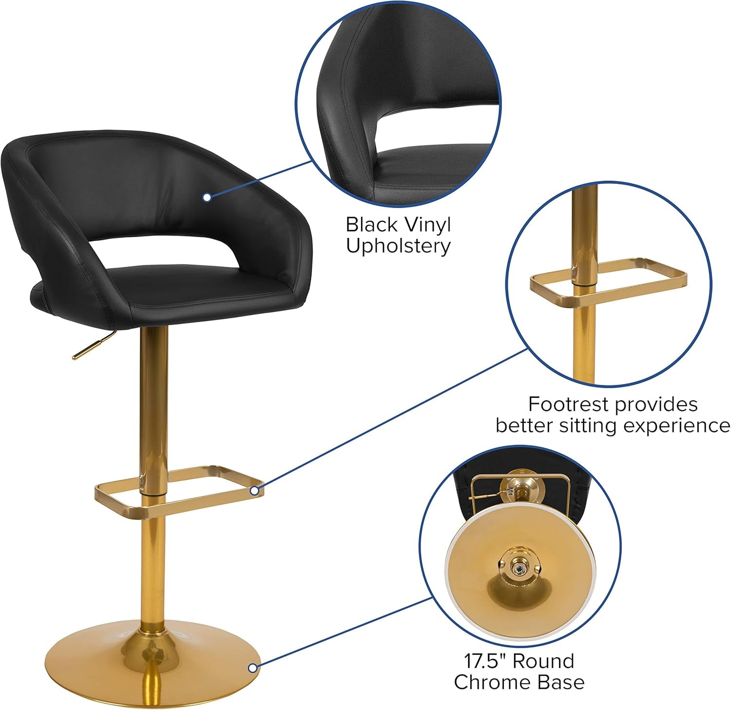 Contemporary Adjustable Height Barstool With Stylish Footrest