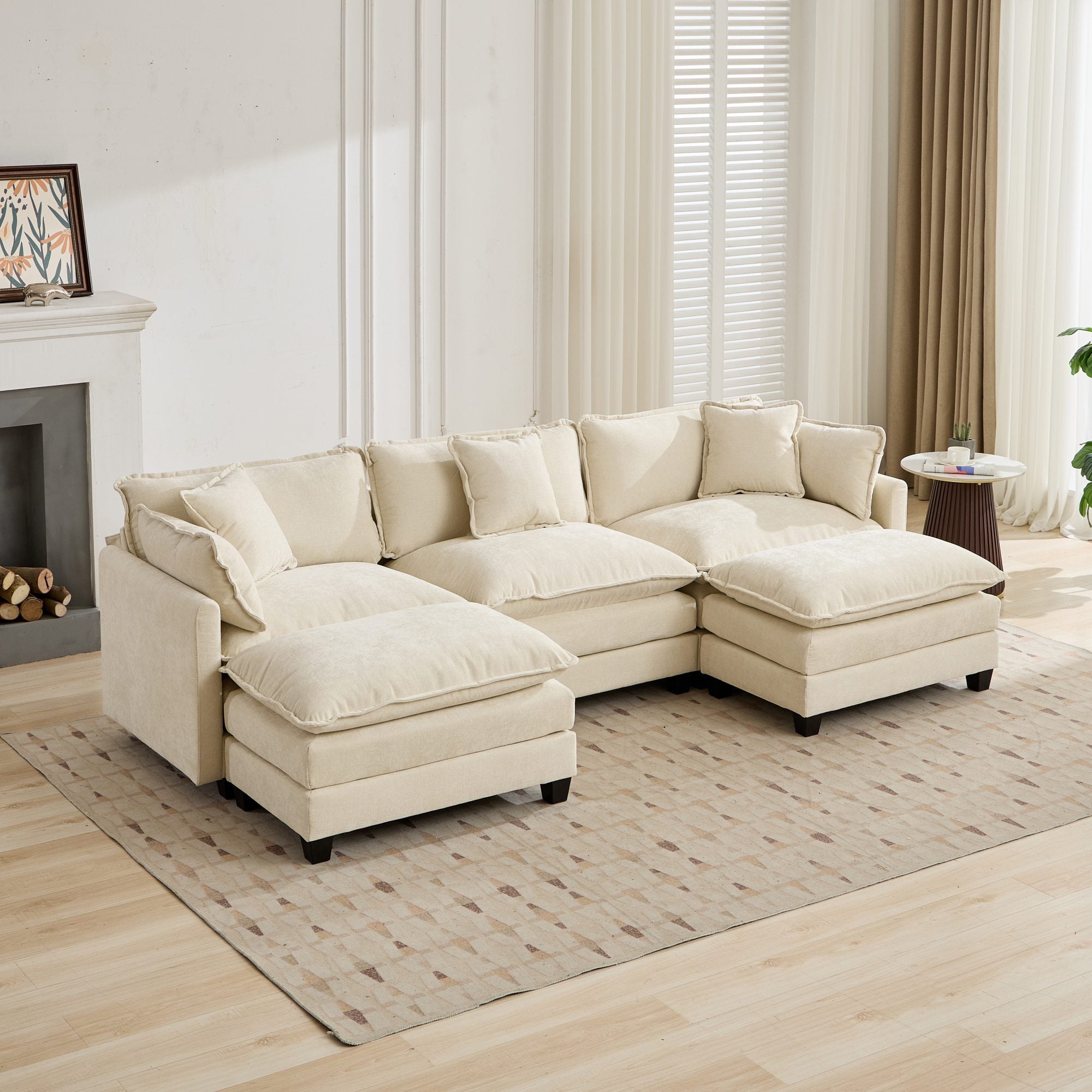 Cloud3 Seats Sofa (Ottoman is not included)Chenille Fabric in Beige