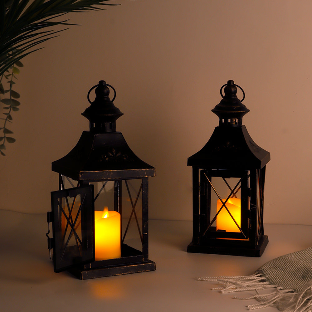 11'' High Metal Decorative Candle Lantern Hanging Candle Holder(Set of 2)-4