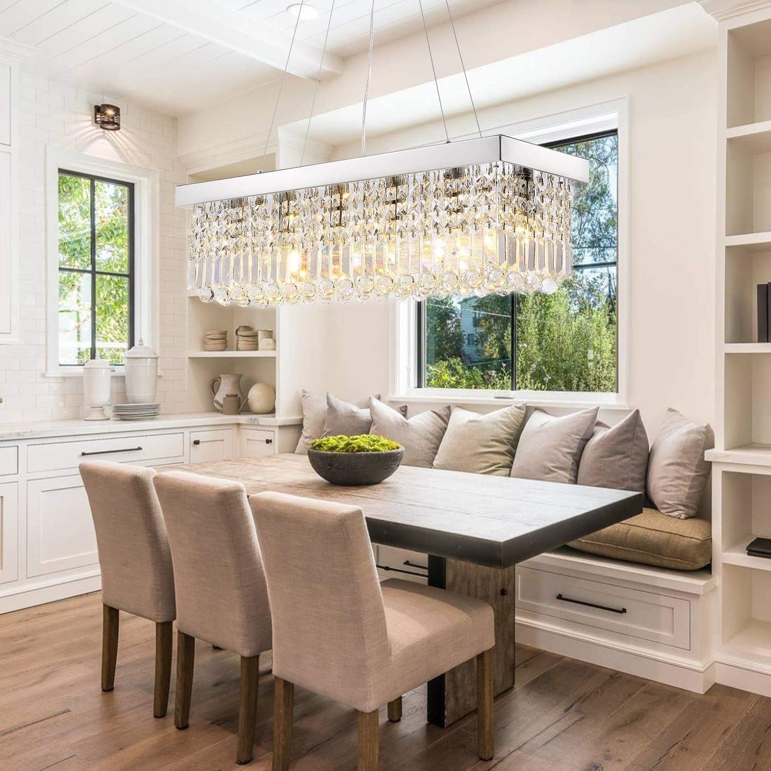 Rectangular Crystal Chandelier Thirty One Point Five Inch Dining Room-1