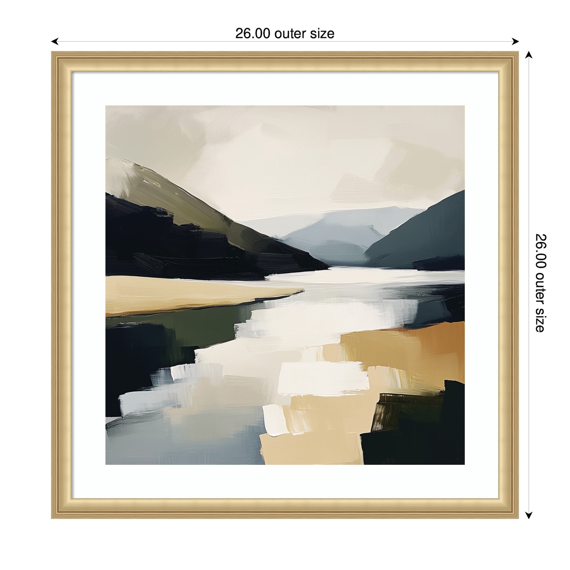 Framed Art Mountain Lake Modern Abstract Landscape by The Creative Bunch Studio