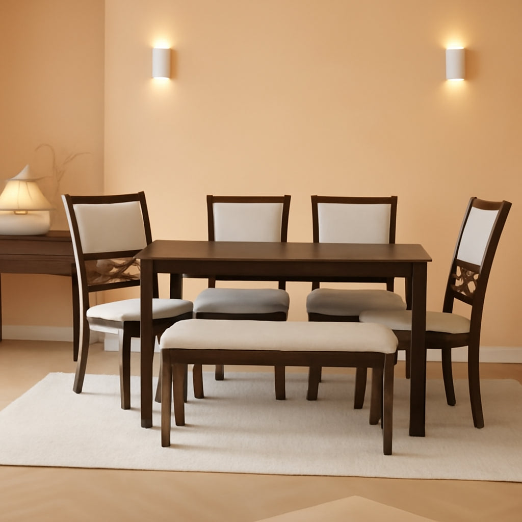 Cherry Brown Transitional Table Set Cushioned Chairs