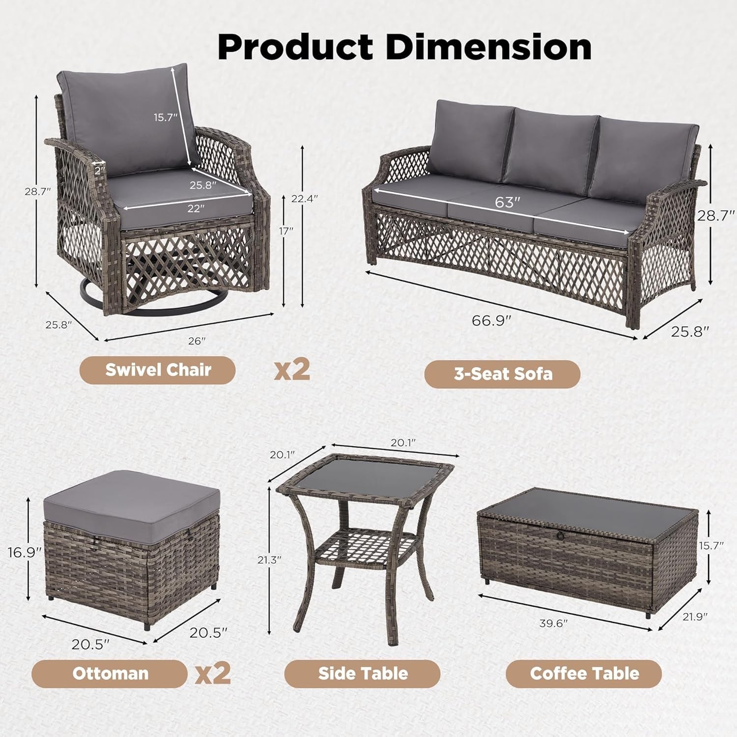 7 Piece Wicker Patio Furniture Set with Storage Coffee Table