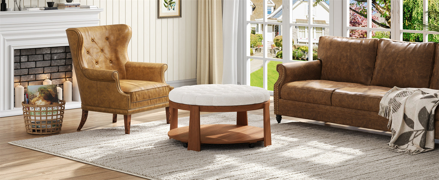 Modern Large Round Ottoman Coffee Table 2-Tier