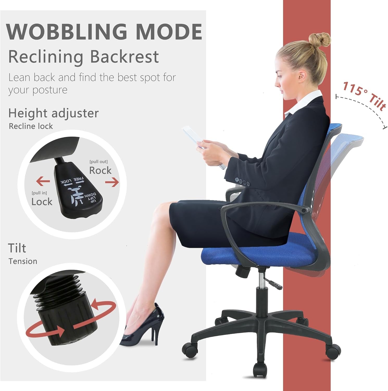 Blue Ergonomic Mesh Back Gaming Chair With Lumbar Support