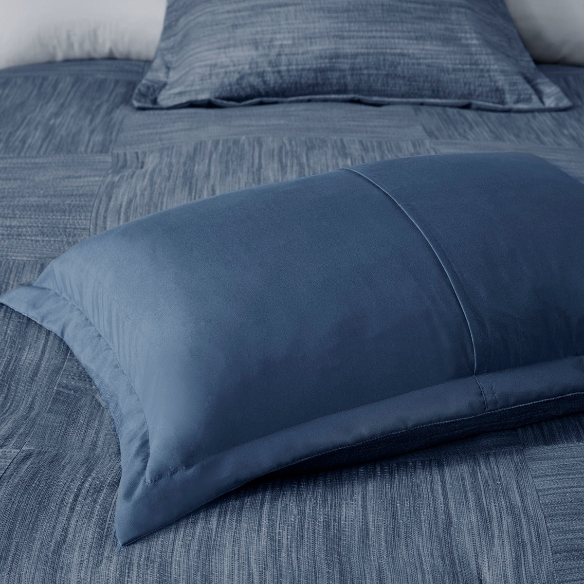 7 Piece Printed Seersucker Comforter Set Navy King