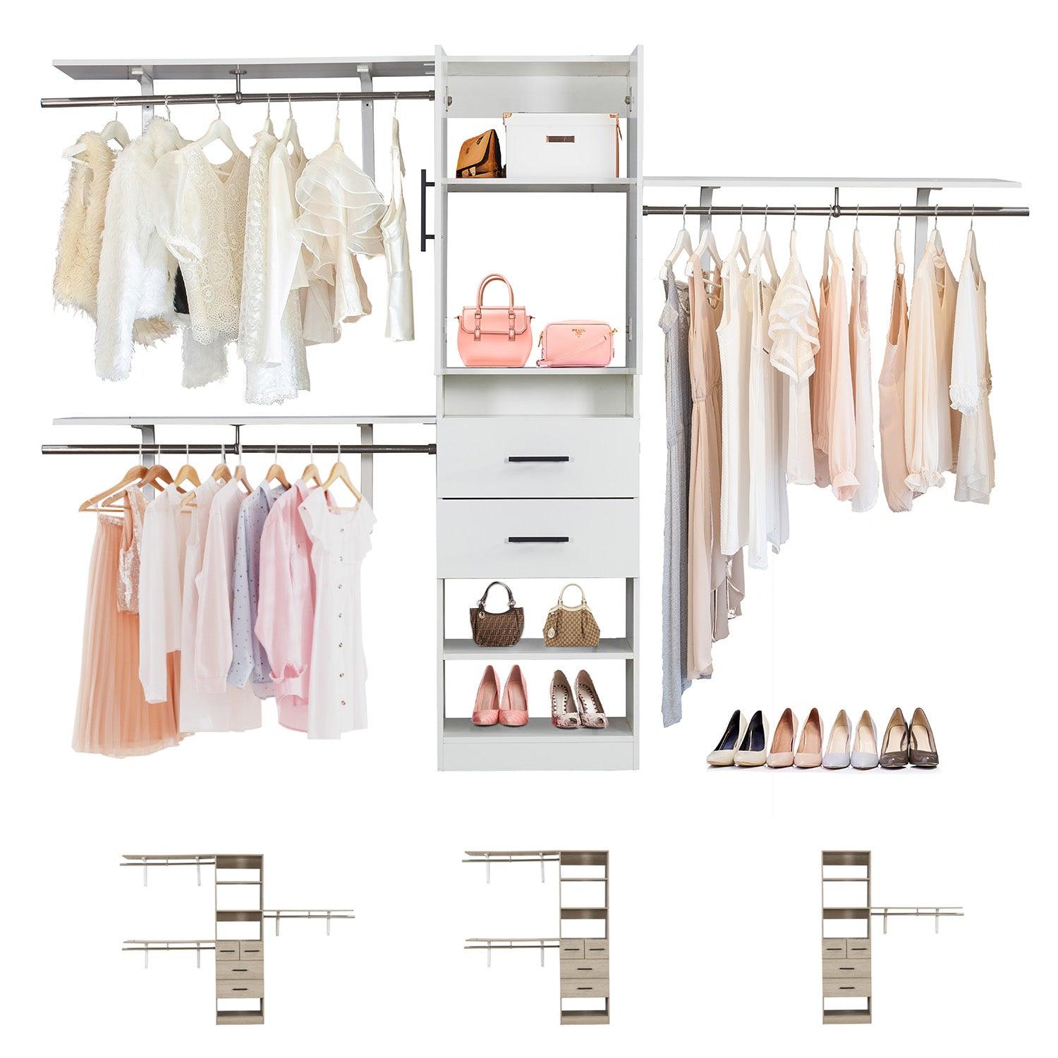 8FT Built-In Closet System with Drawers & Doors - Wall-Mounted Wood Organizer for Bedroom - PRHOMZ