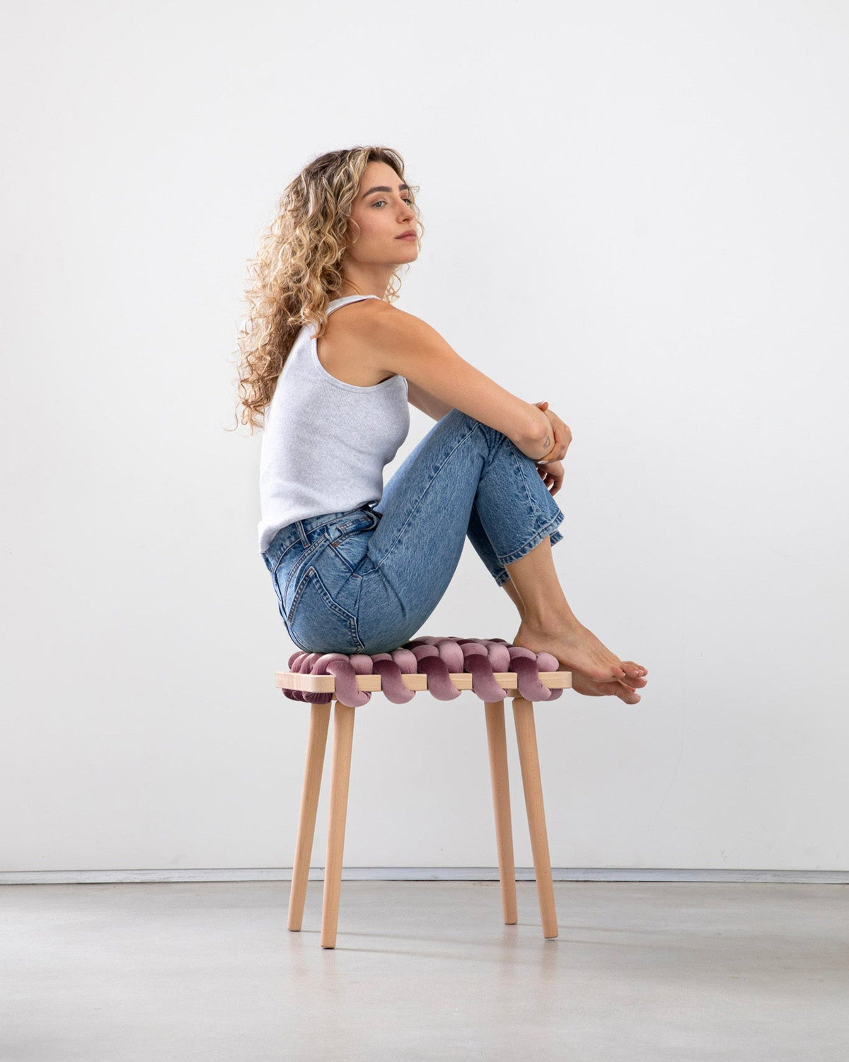 Mauve Velvet Woven Stool