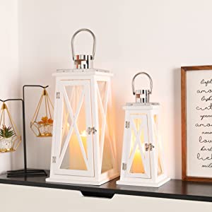 15.5''&22'' H Metal Decorative Candle Holders Rustic Hanging Lantern(Set of 2)-2