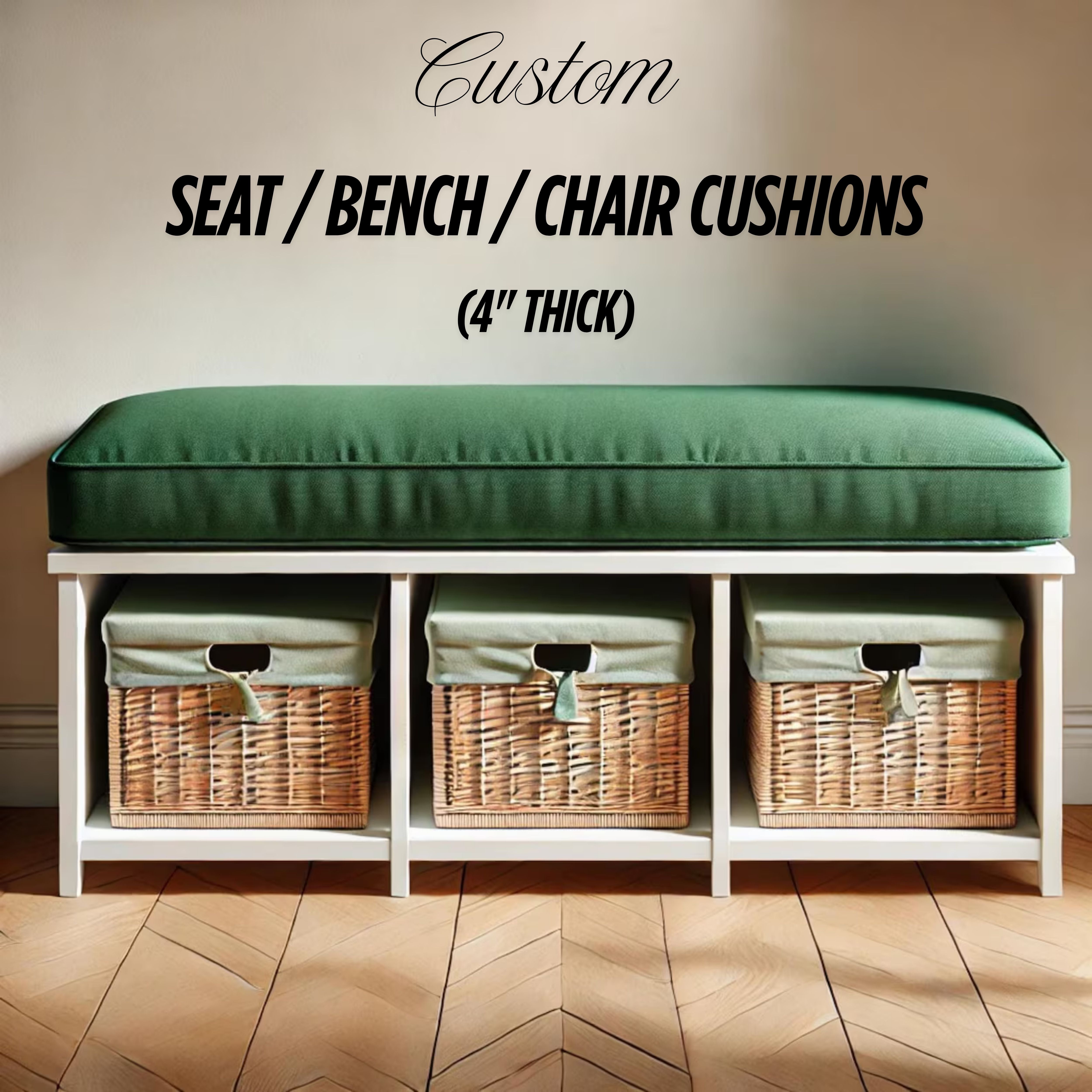 Custom 4 inch (10cm) Rectangular Foam Bench Pad, Seat Pad & Sofa Cushions | Made to Measure in Cotton Velvet, Linen or Organic Cotton for Indoor & Outdoor Furniture-1