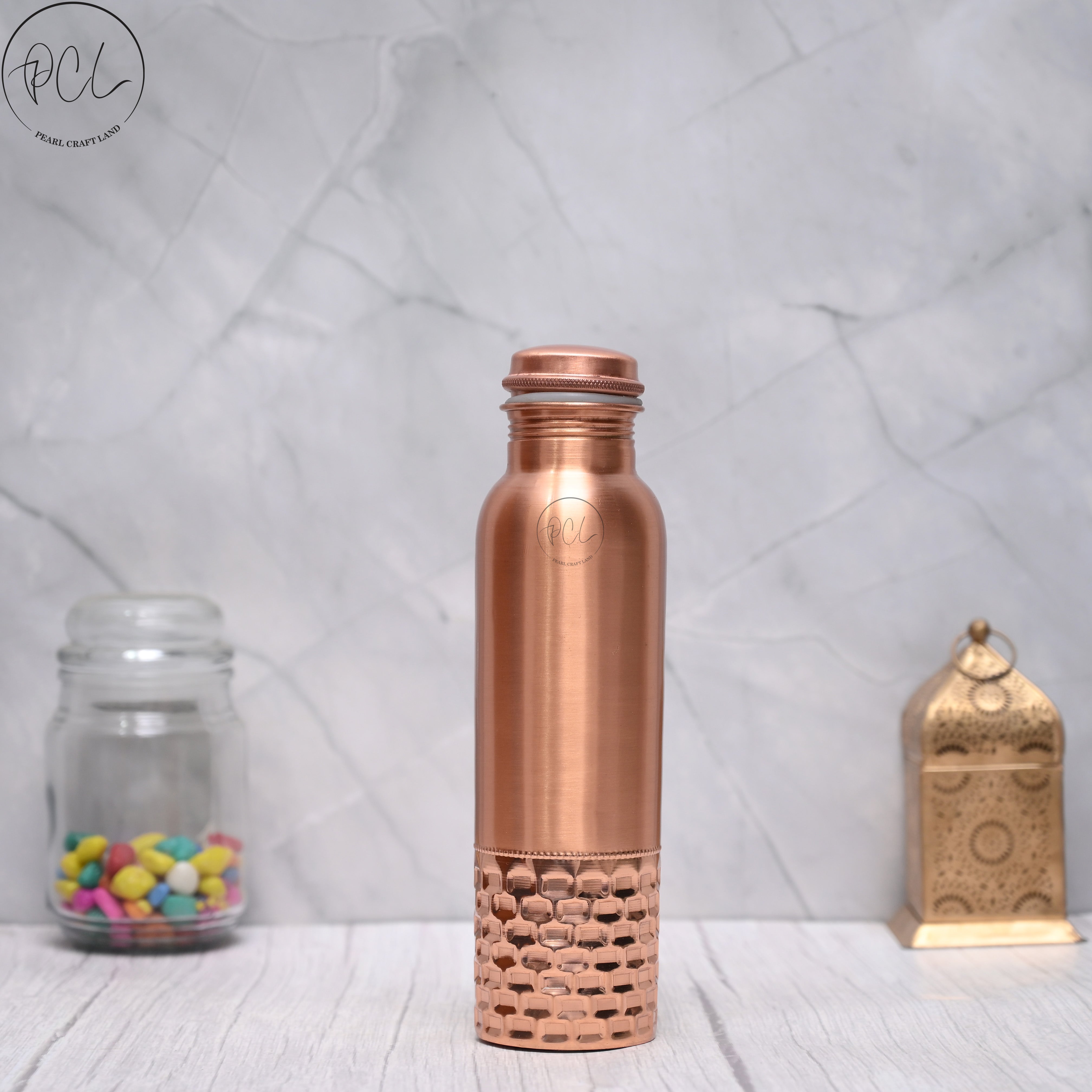 High Quality Pure Copper Water Bottle With Brick Hammered Design 950 ML-0
