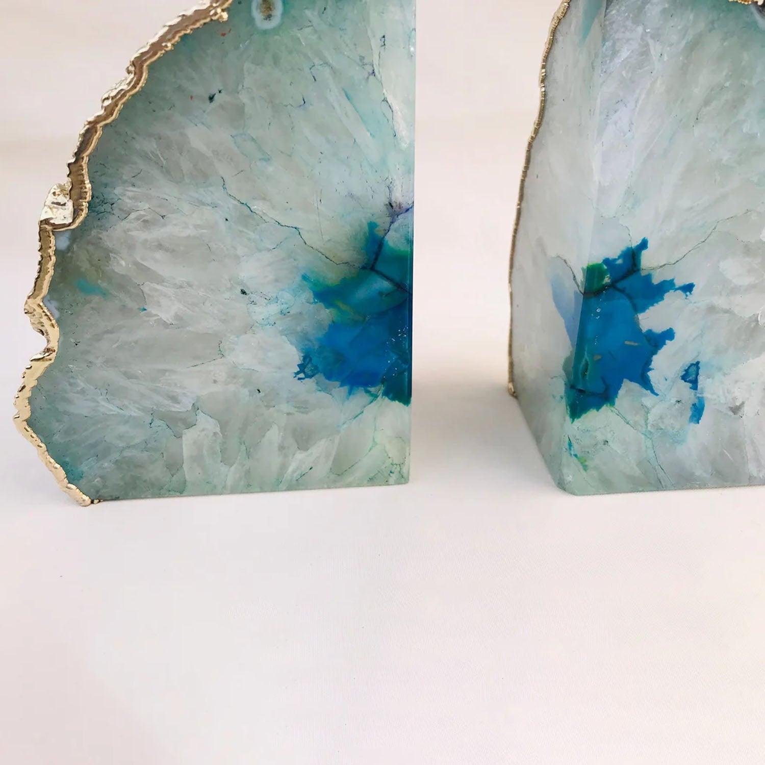 Aqua Plated Agate Bookends - PRHOMZ