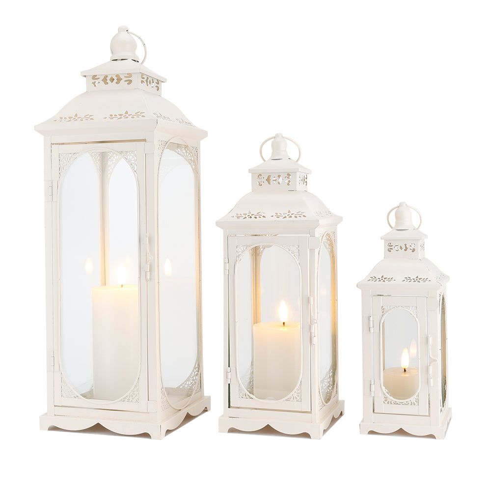 Set of 3 Decorative Vintage Candle Lanterns 10/14/19.5''H(White)-0