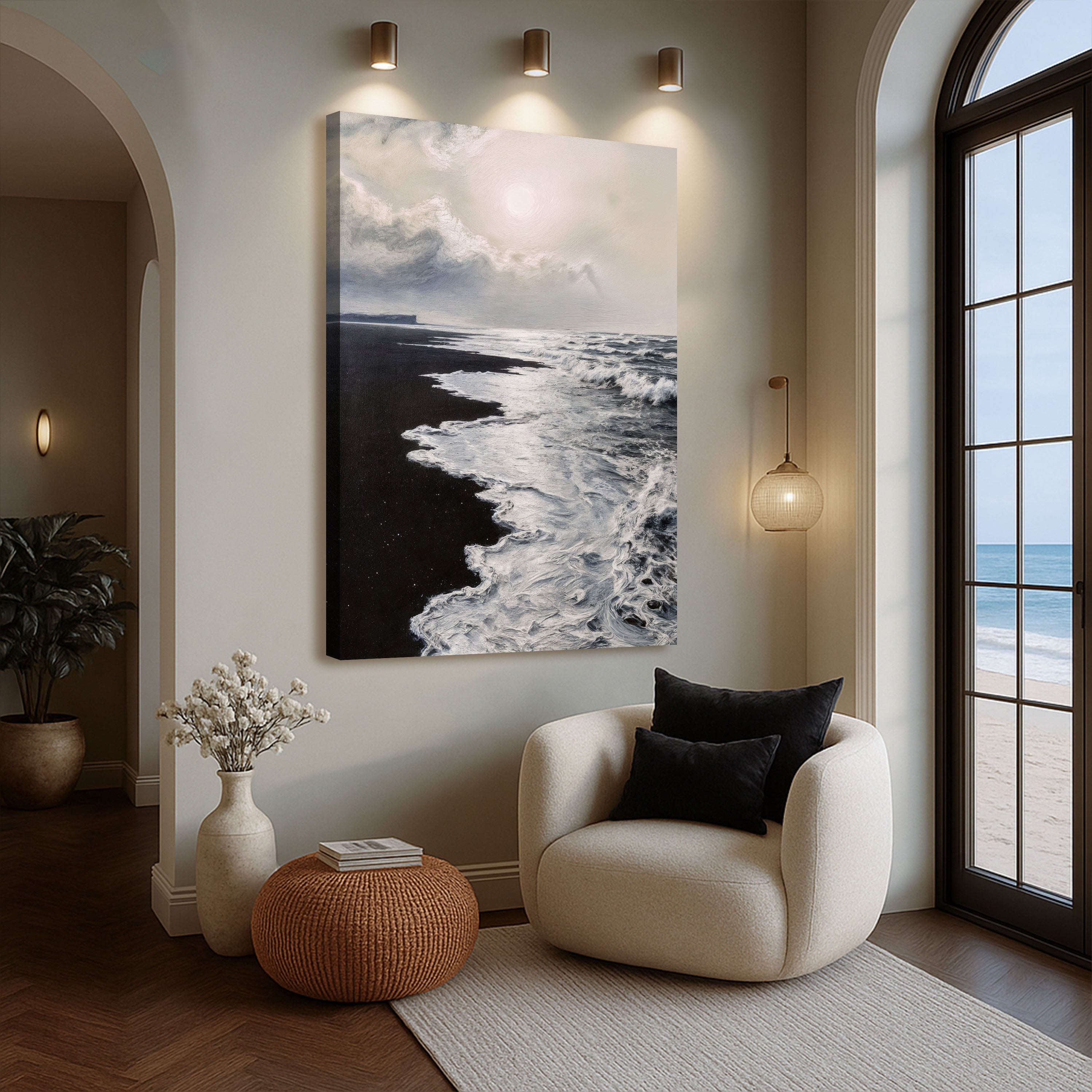 Black & White Waves Abstract Wall Art