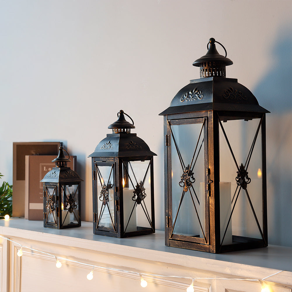 19'' & 13.5'' & 9.5''H Vintage Metal Candle Holder Decorative Hanging Lantern (Set of 3)-0