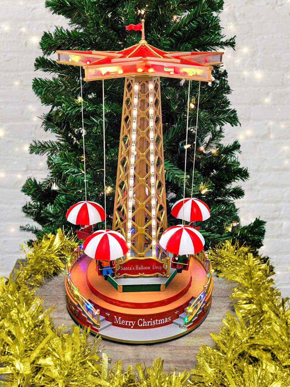 Christmas Parachute Tower. Animated Christmas Village F07M4-8-W201 Christmas Carousel-1