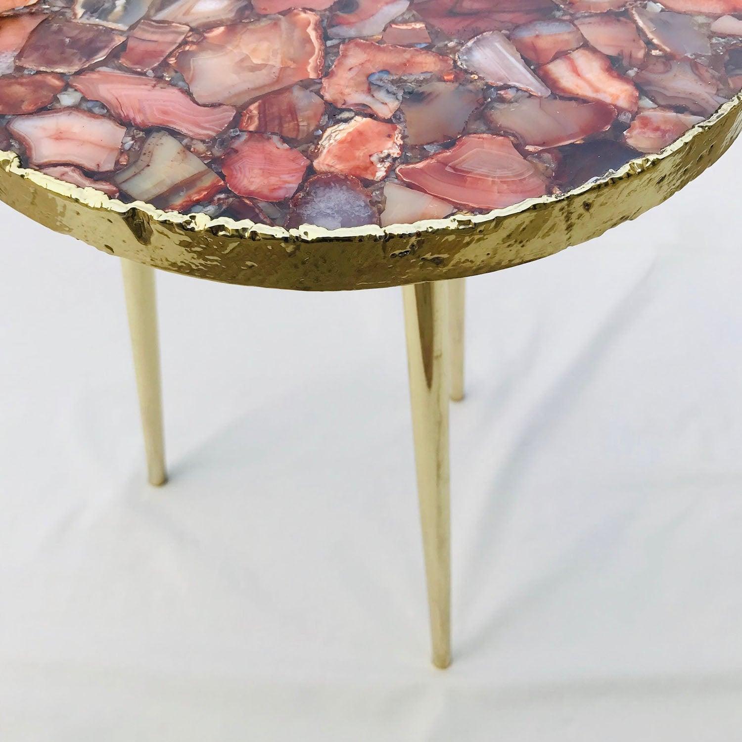 Red Agate Round Edge Side/Coffee Table - PRHOMZ