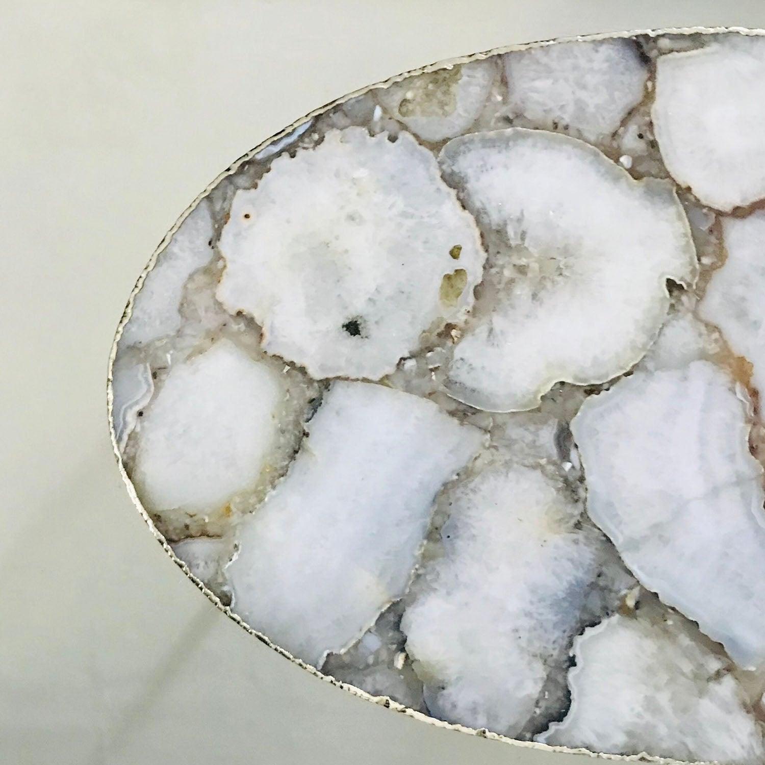 Oval White Agate/Crystal/Gemstone/Quartz Organic Edge Side/Drink/Table - PRHOMZ