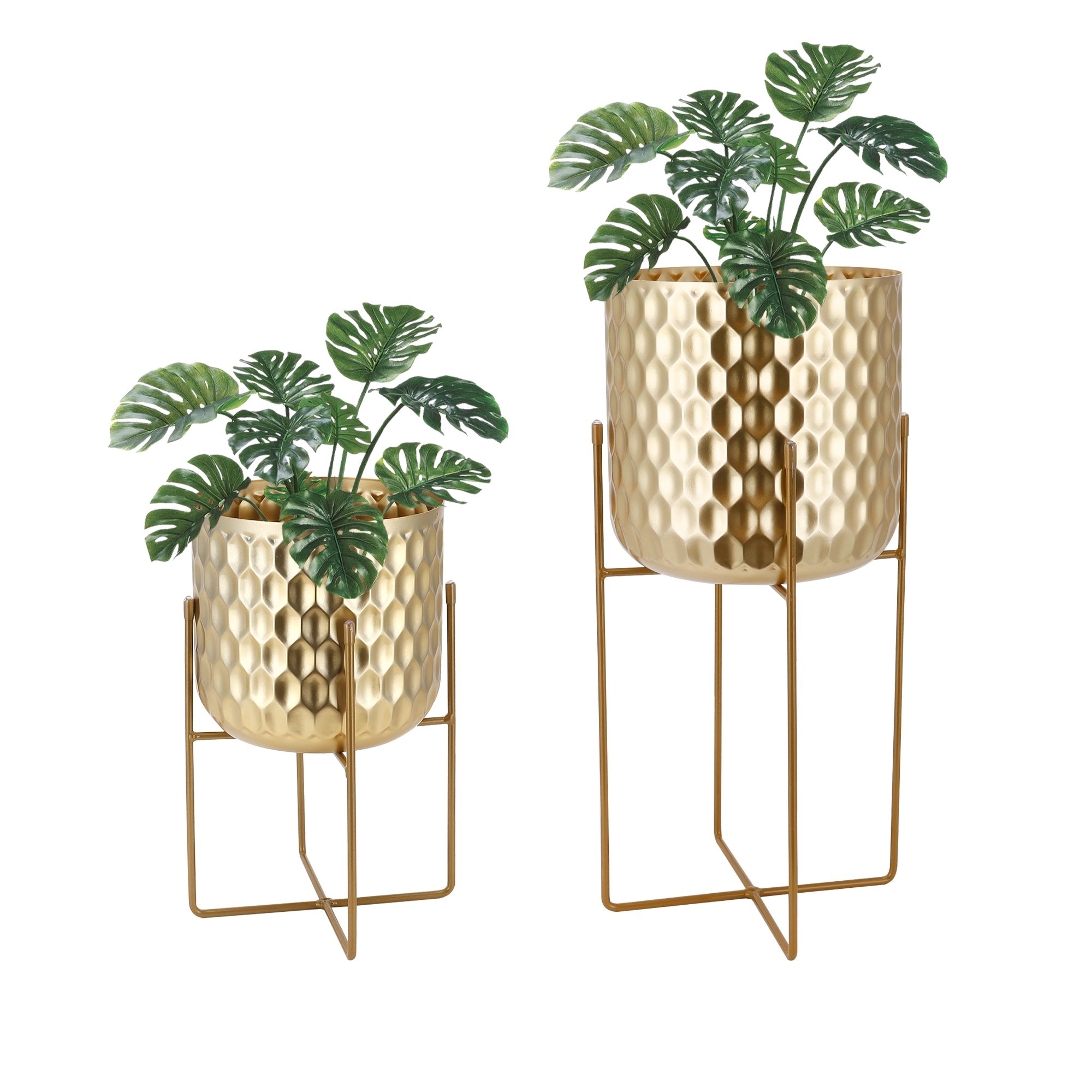 12"&18"H Golden Honeycomb Embossed Flowerpots(Set of 2)-3