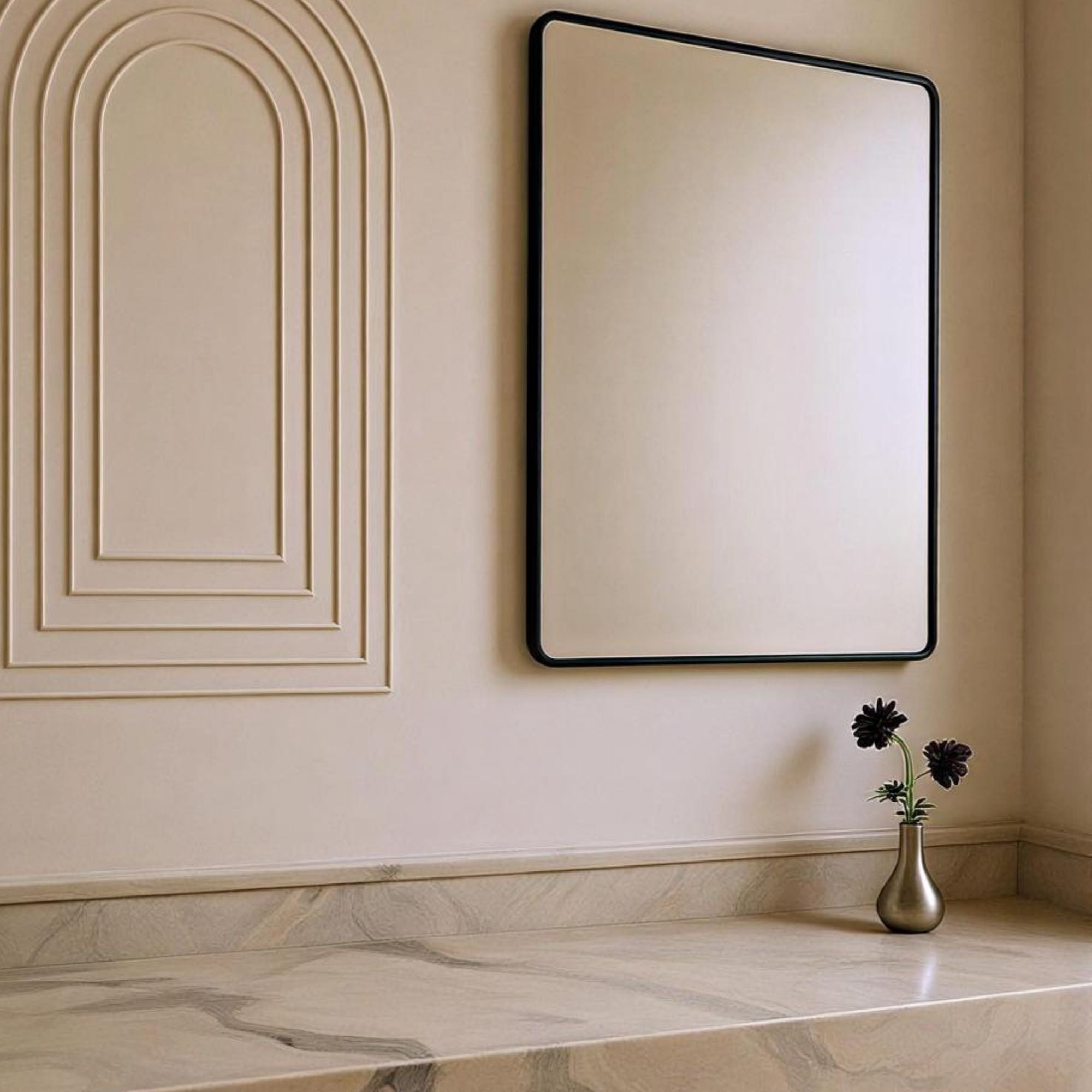 Rectangle Soft Detailed Wall Mirror - Elegant Decorative Mirror | Alpken