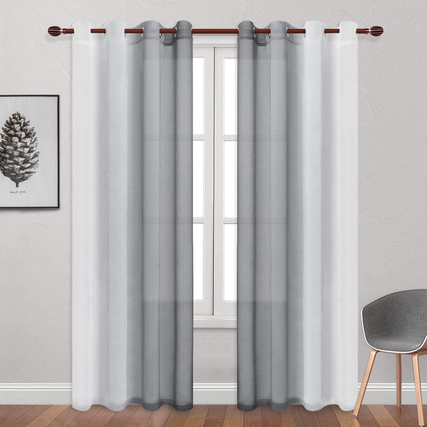 DWCN Ombre Sheer Curtains, Set of 2 Panels-1