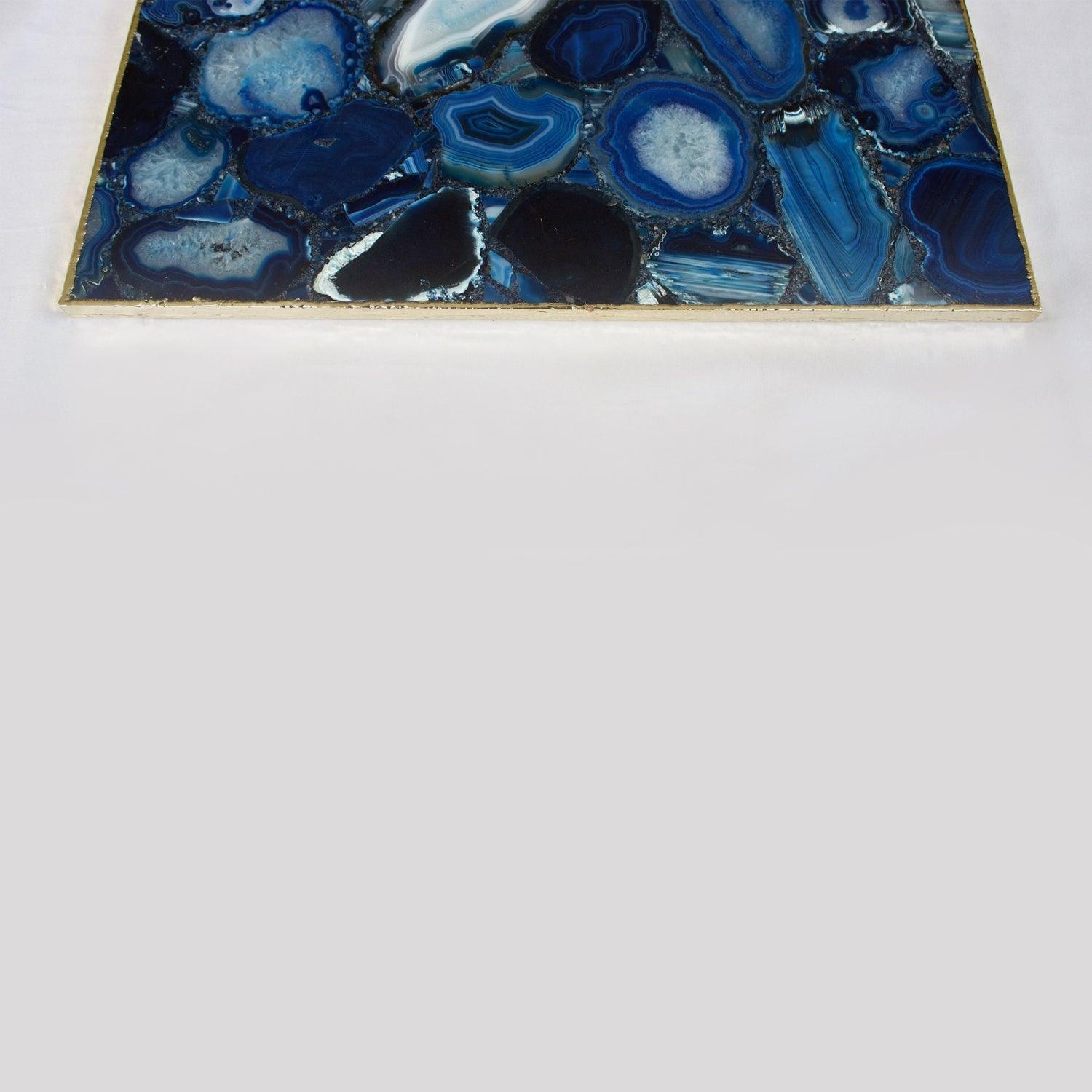 Blue Agate Serving Tray With Brass Handles | Square - PRHOMZ