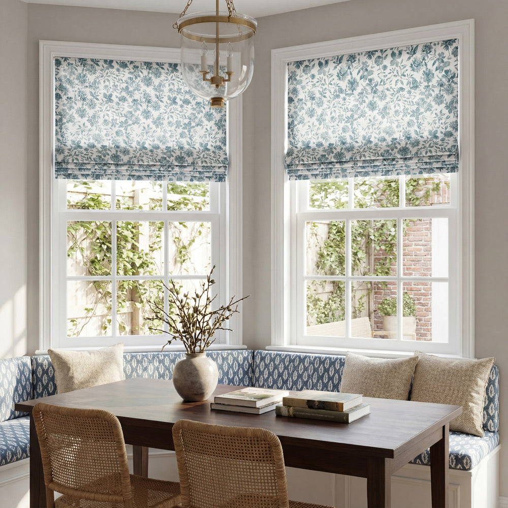 Lanka Blue Floral Roman Shade
