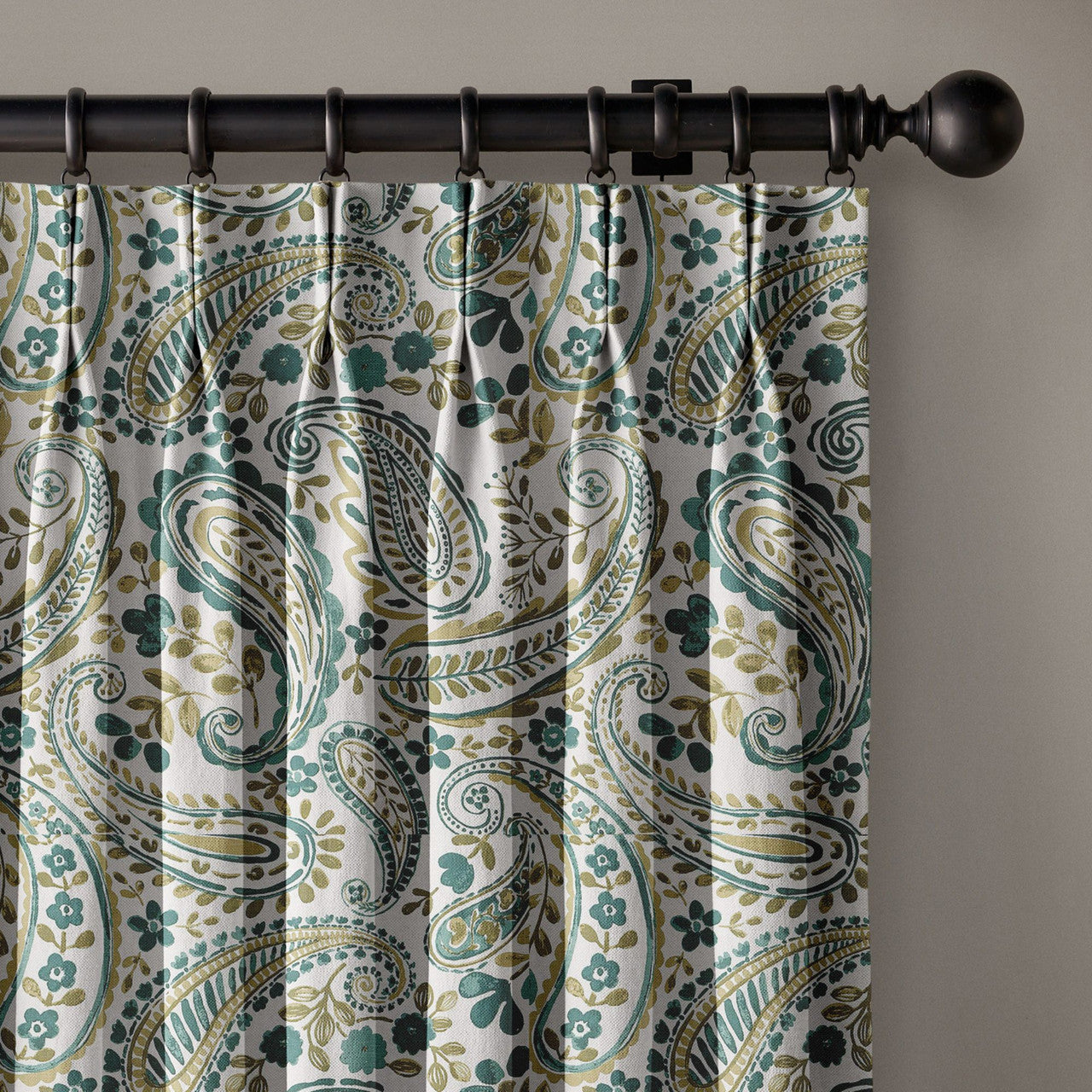 Organic Linen Paisley Pinch Pleat Curtains | Made to Measure | 5 Colours | Blackout Option Available-0
