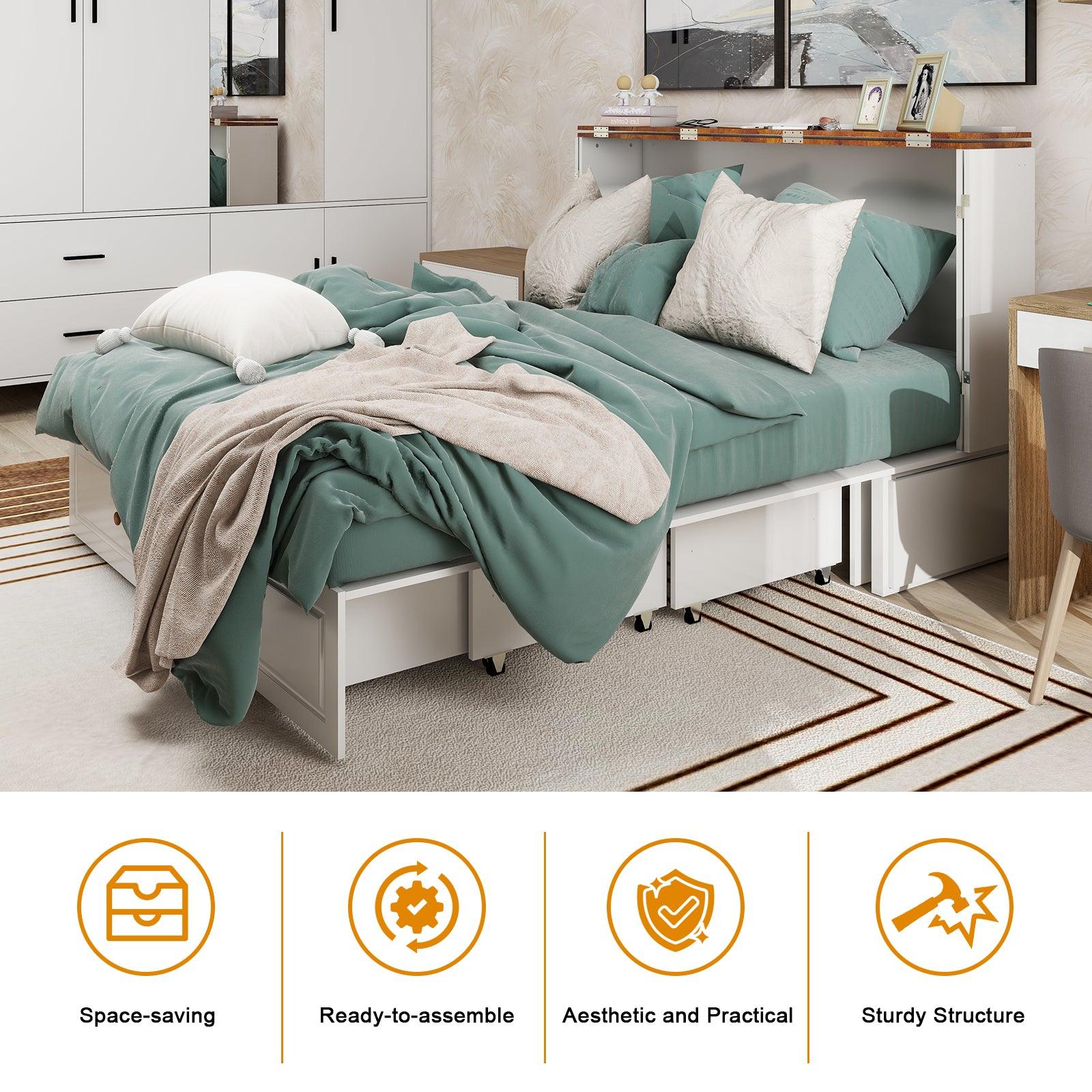 Queen Murphy Bed Cabinet with Storage & USB Ports - PRHOMZ