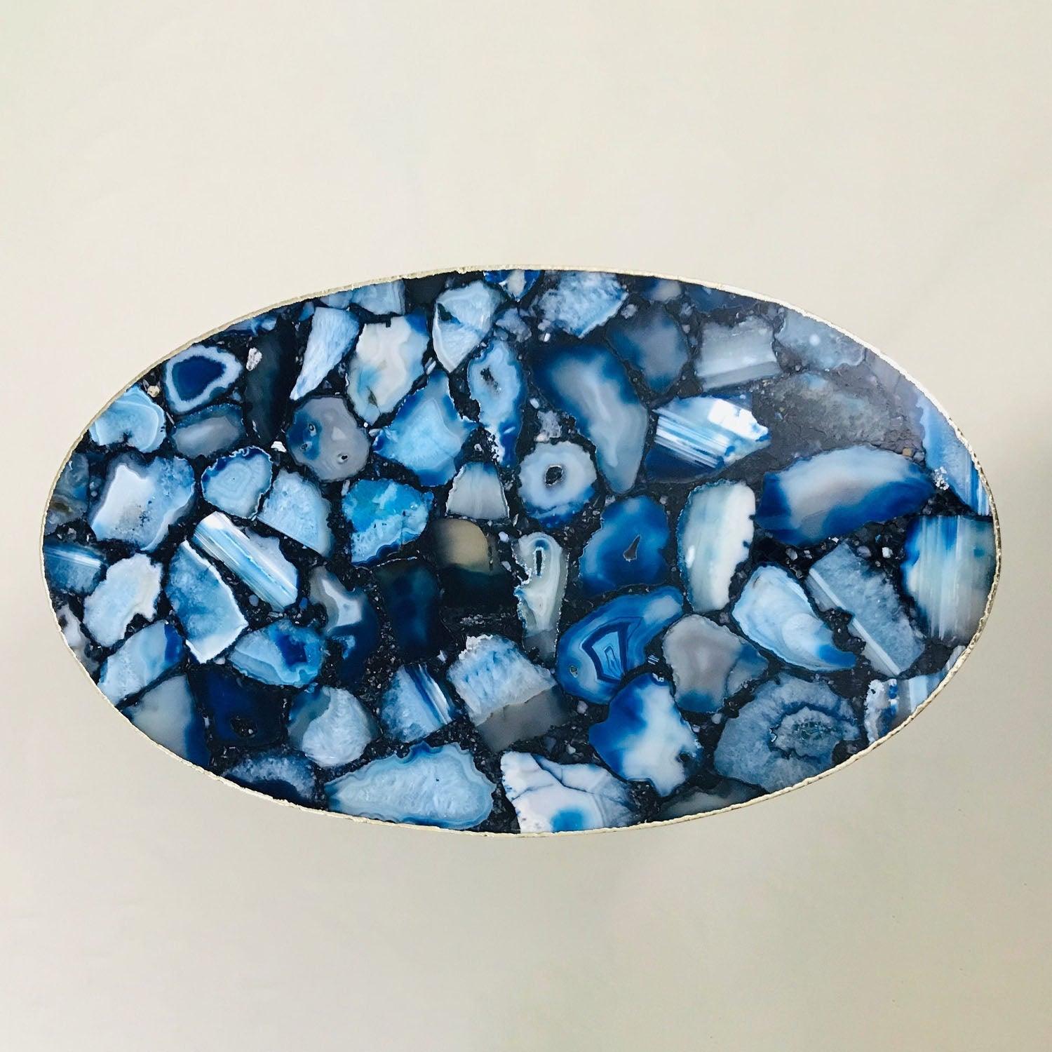 Blue Oval Agate/Crystal/Gemstone/Quartz Organic Edge Side/Drink/Table - PRHOMZ