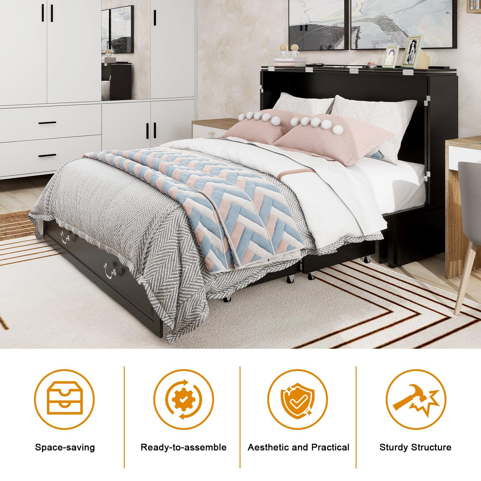 Queen Murphy Bed Cabinet with Storage & USB Ports - PRHOMZ