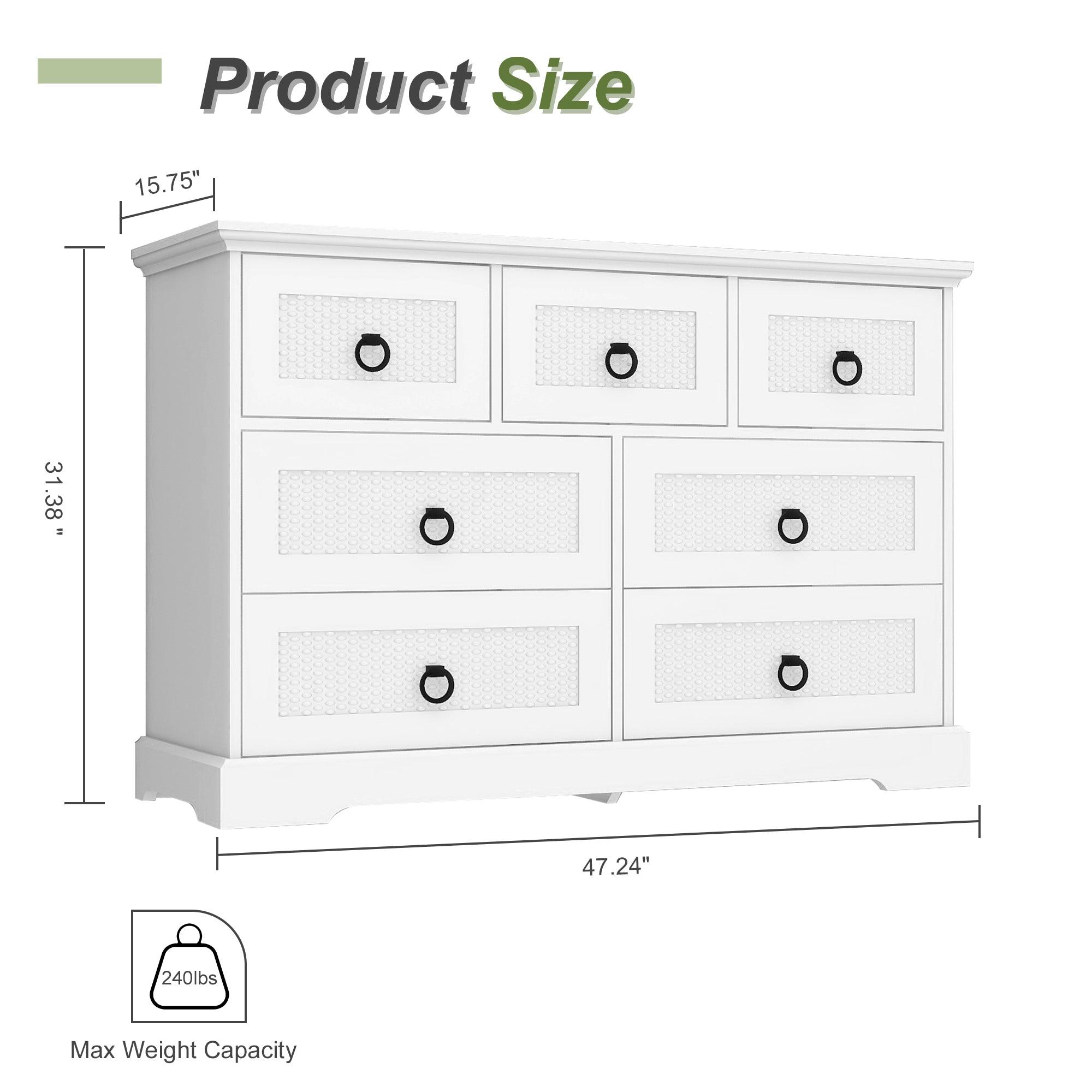 Modern 7-Drawer Dresser – 47" Wide Farmhouse Chest for Bedroom, Living Room, Entryway – White Tall Storage Cabinet - PRHOMZ