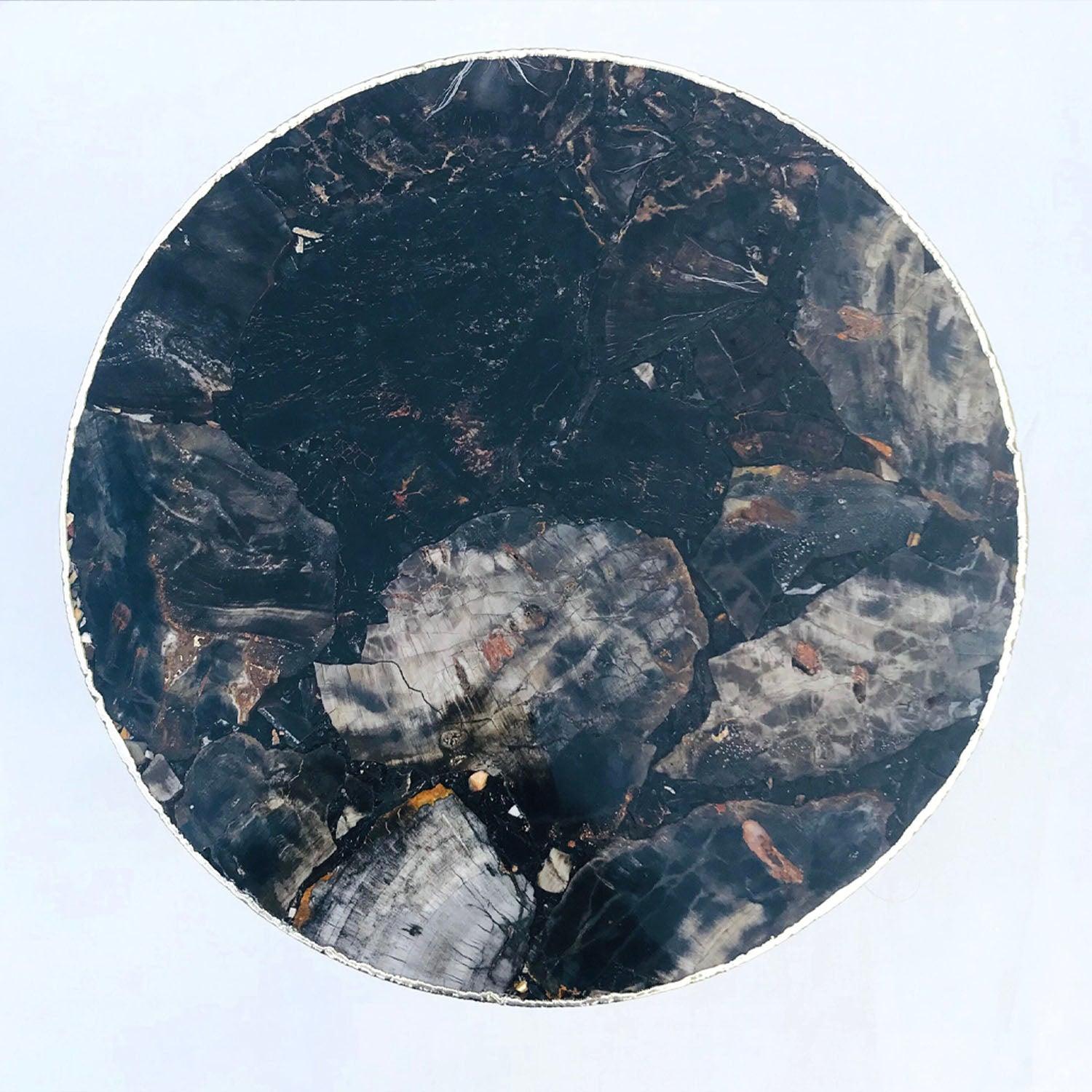 Black Petrified Wood Agate Round Edge Side/Coffee Table - PRHOMZ