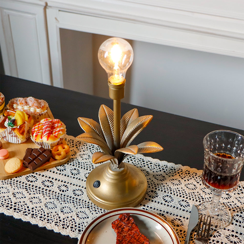 13.5"H Antique Gold Floral Battery Powered Lamp-3