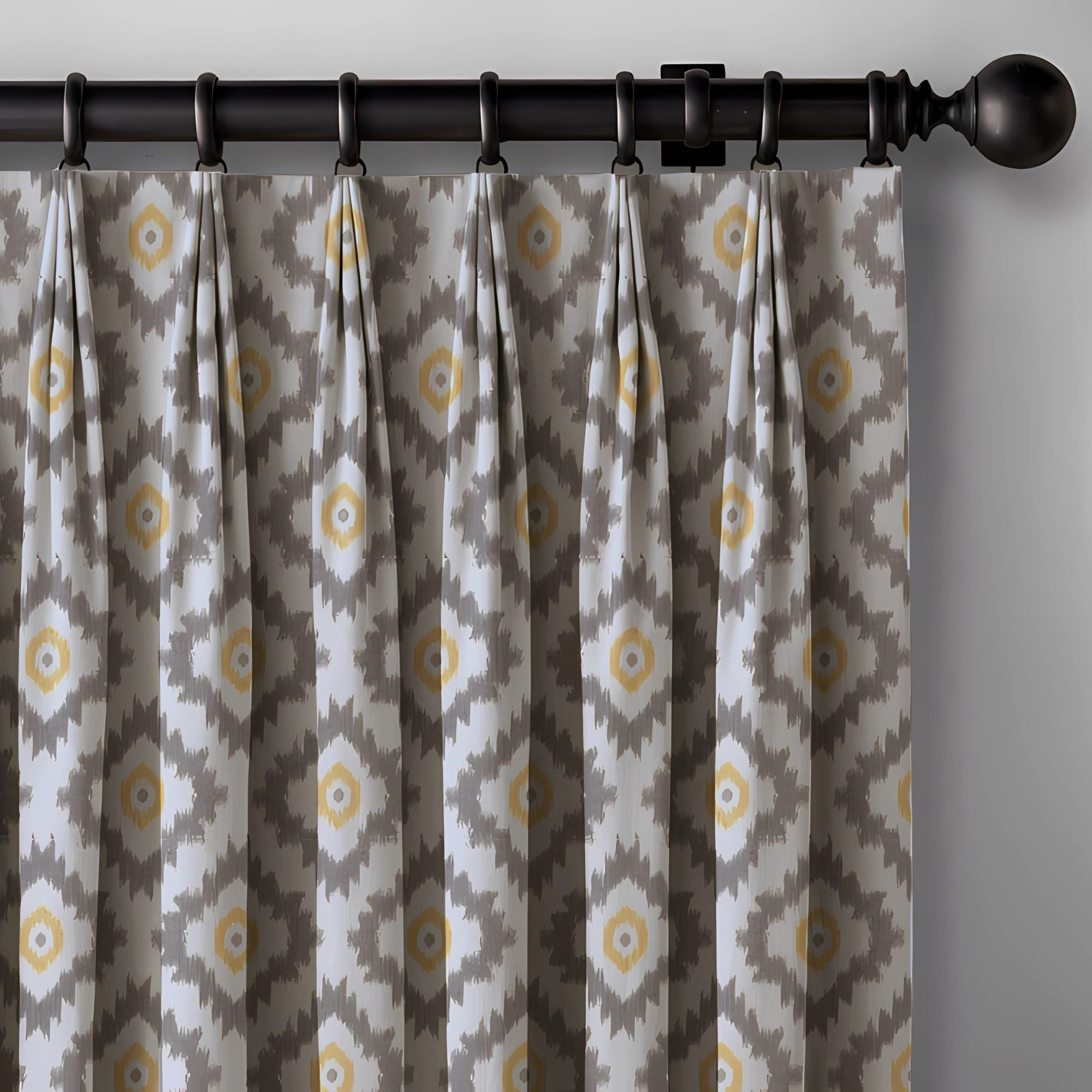 Ikat Cotton Linen Pinch Pleat Curtains - Pink Turq, Natural Blue, Grey Ochre | Made to Measure & Standard Sizes | Blackout & Light Filtering Options-0