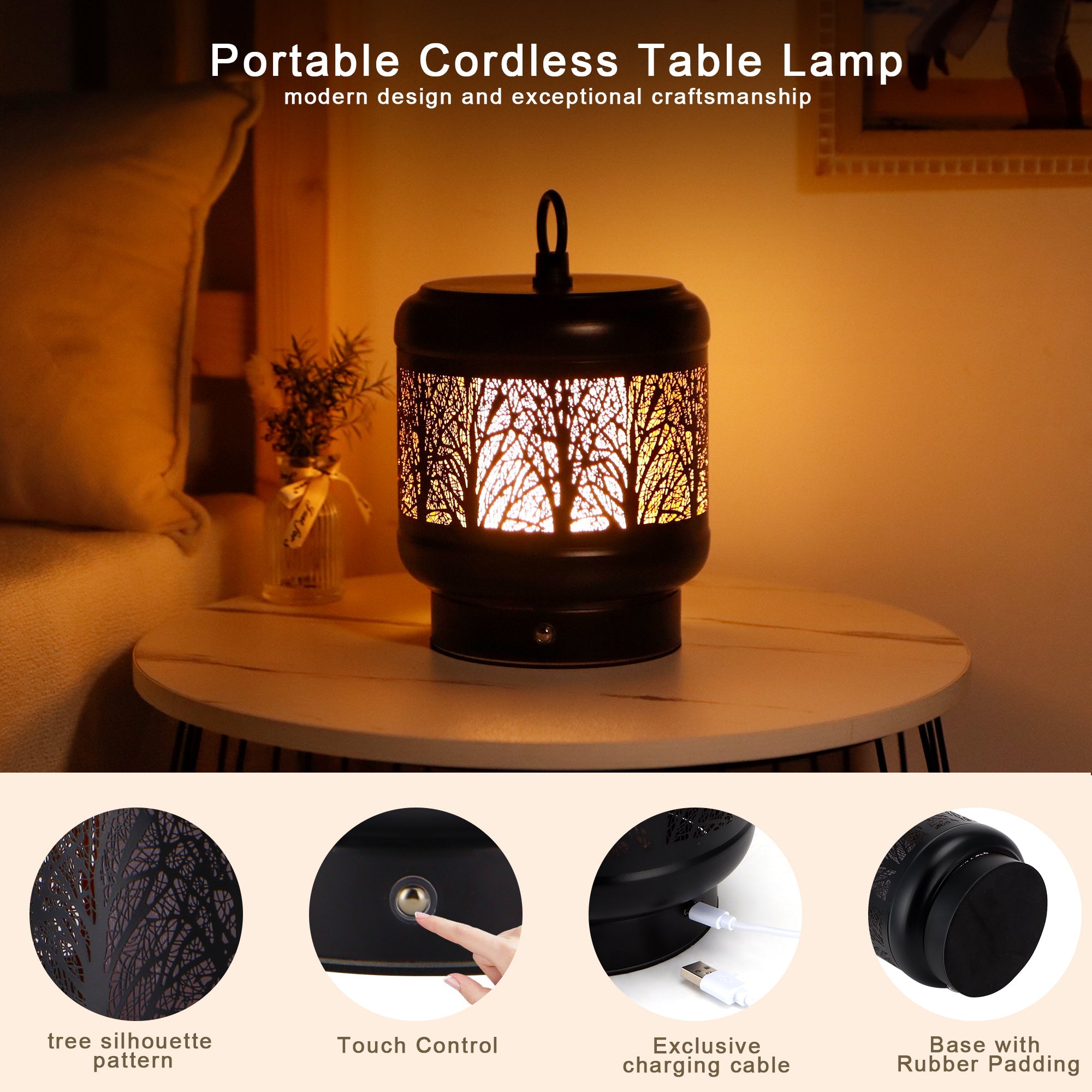 TRIROCKS Cordless Table Lamp Rechargeable Battery Operated Ambient Lighting with Cozy Lights, 3-Step Touch Dimmable LED Amber Light for Bar,Coffee Table, Patio,Camping-2