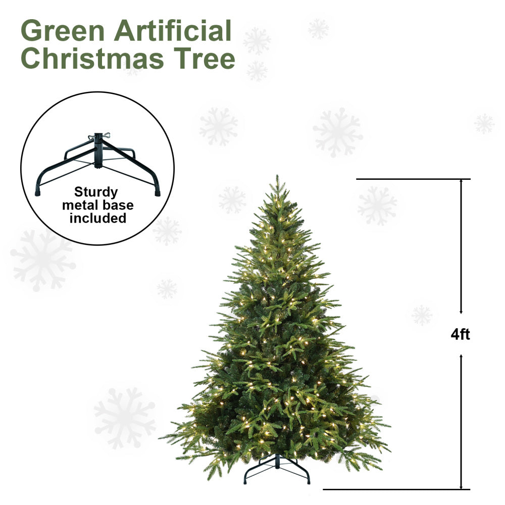 6.5 FT Pre-Lit Artificial Christmas Tree with 450 Warm White Lights | 2225-Tip PE+PVC Hinged Pine with Memory Wire Branches & Foldable Stand