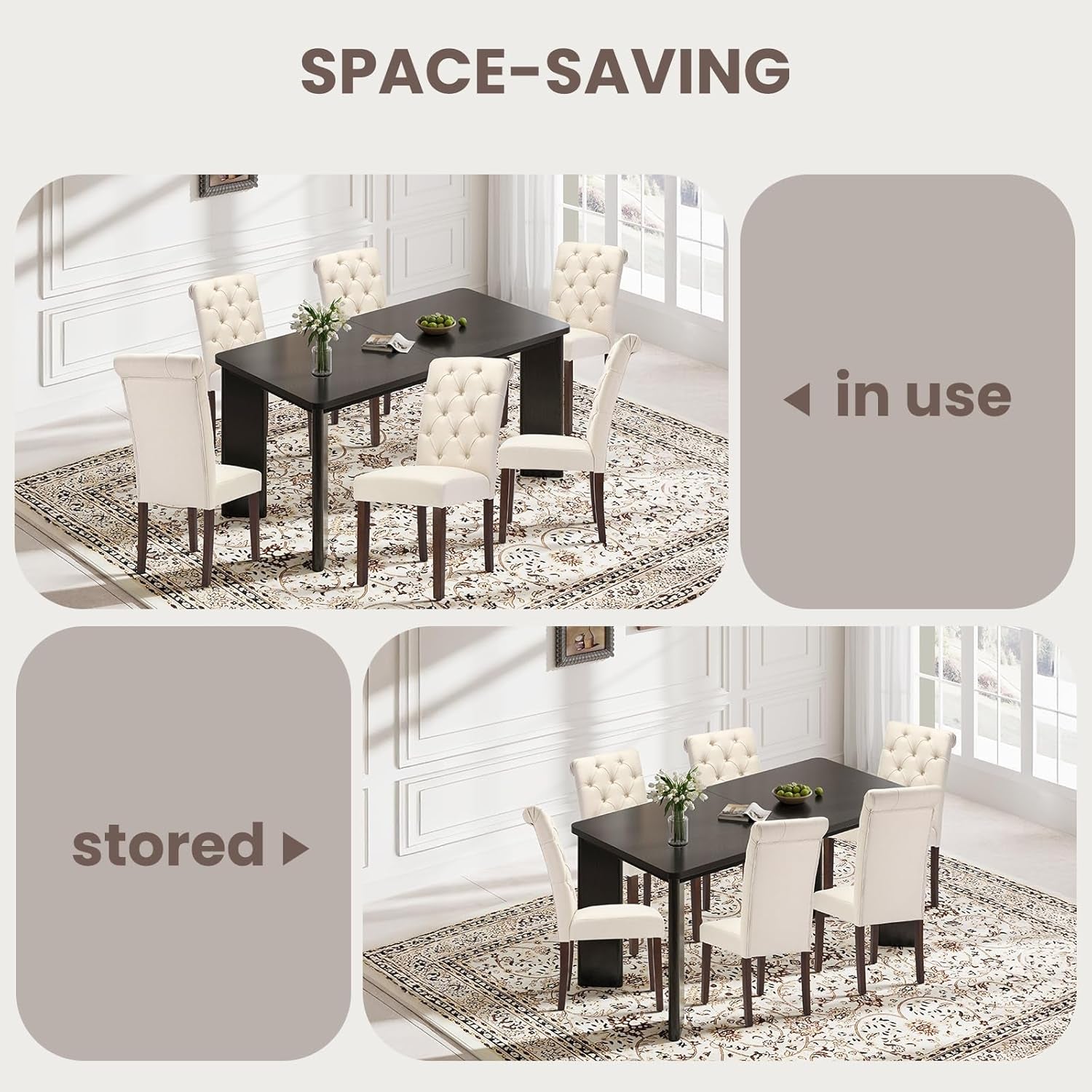 Rectangular Dining Table Set For Six Black Beige Two Tone