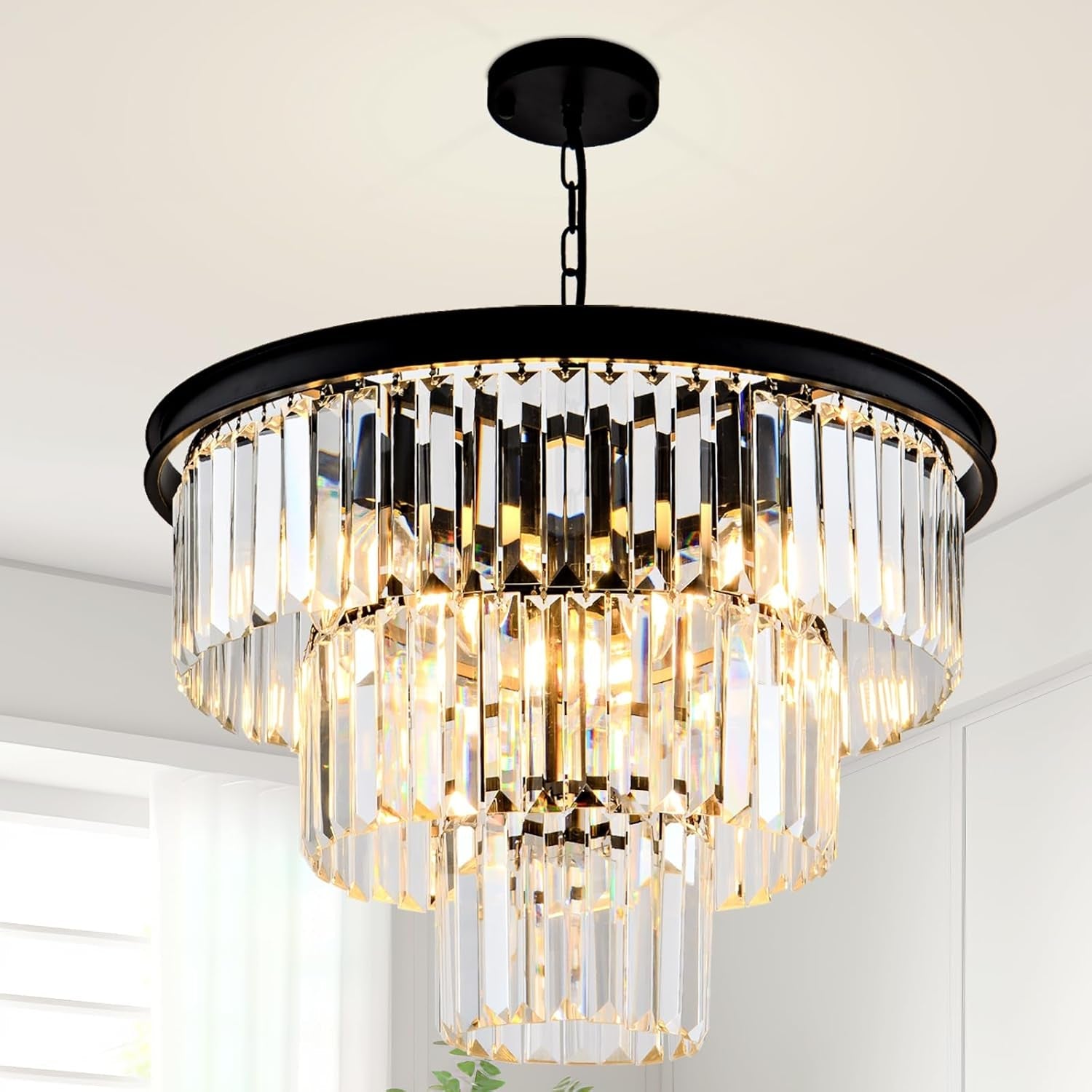 8 Light Black Crystal Chandelier-0