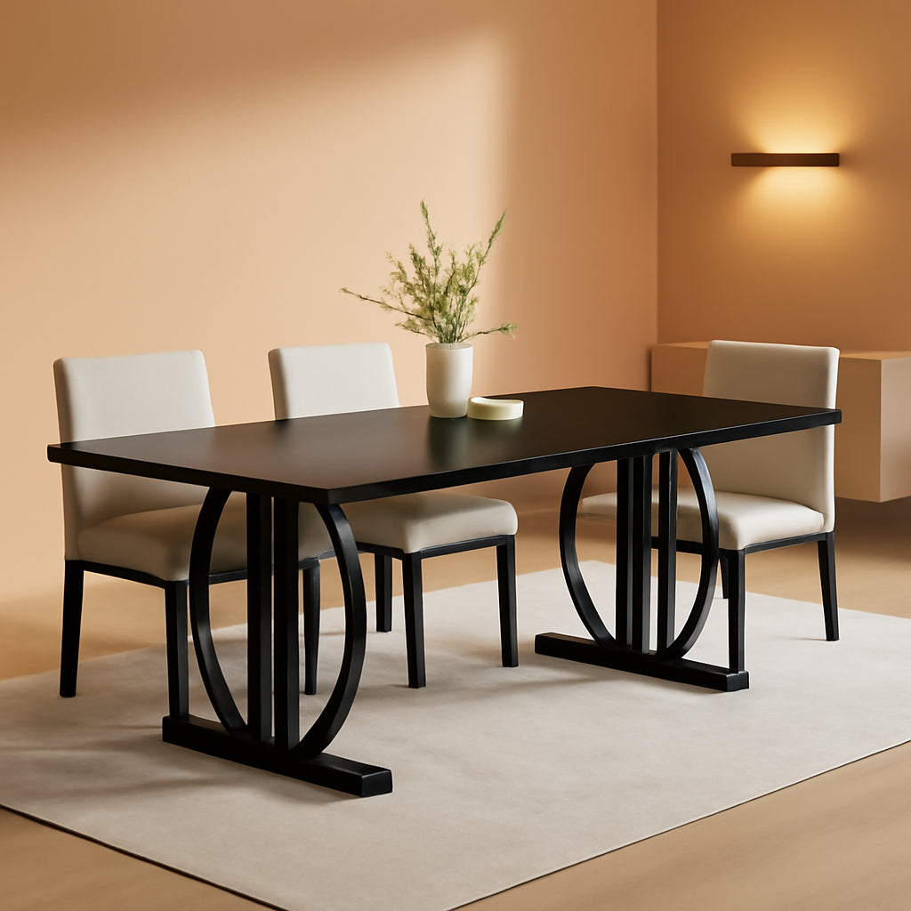 Black 63 Inch Rectangular Dining Table With Thickened Top