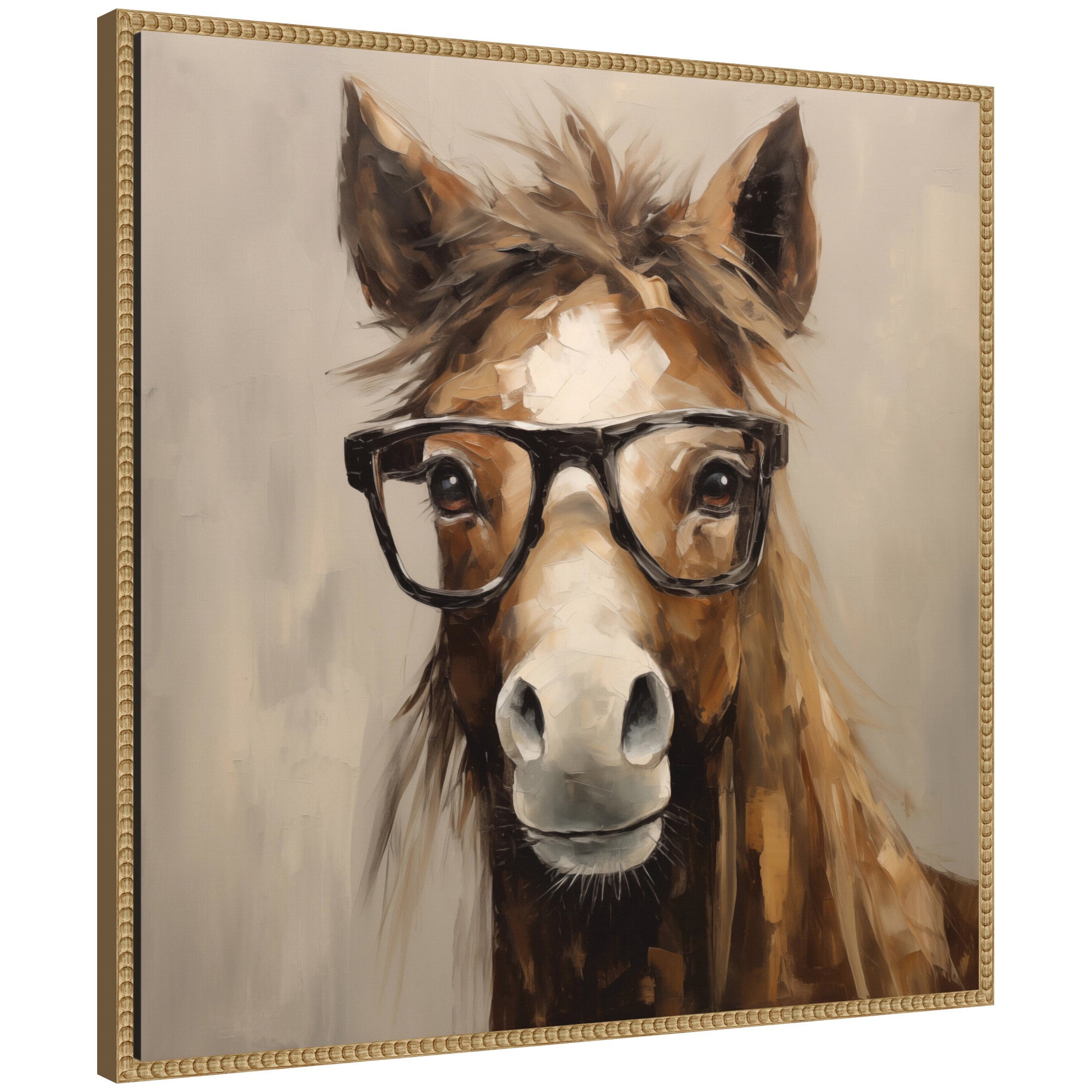 Sylvie Hay Those Are My Glasses Horse Framed Canvas by The Creative Bunch Studio