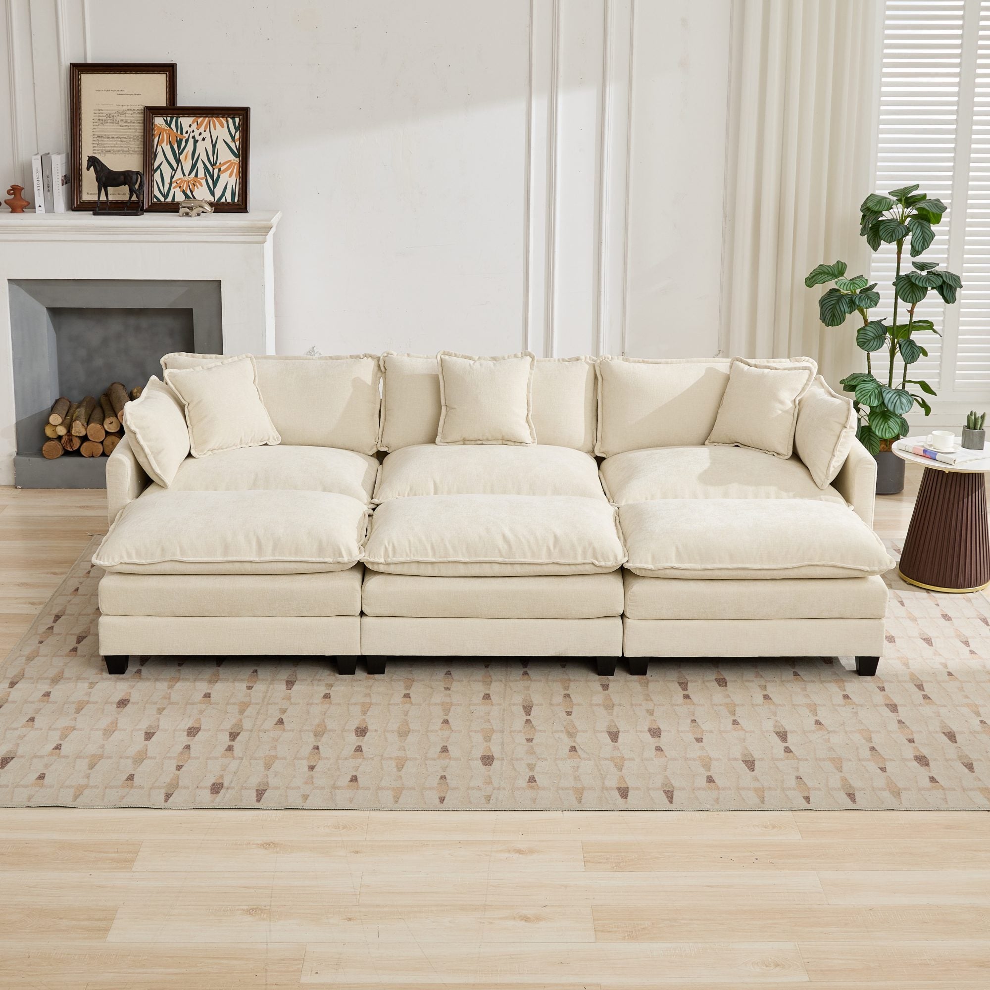 Cloud3 Seats Sofa (Ottoman is not included)Chenille Fabric in Beige