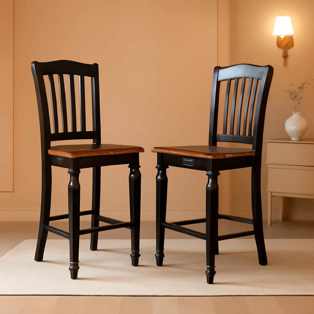 Chelsea Counter Height Bar Stools Set of 2 Slat Back Black Cherry