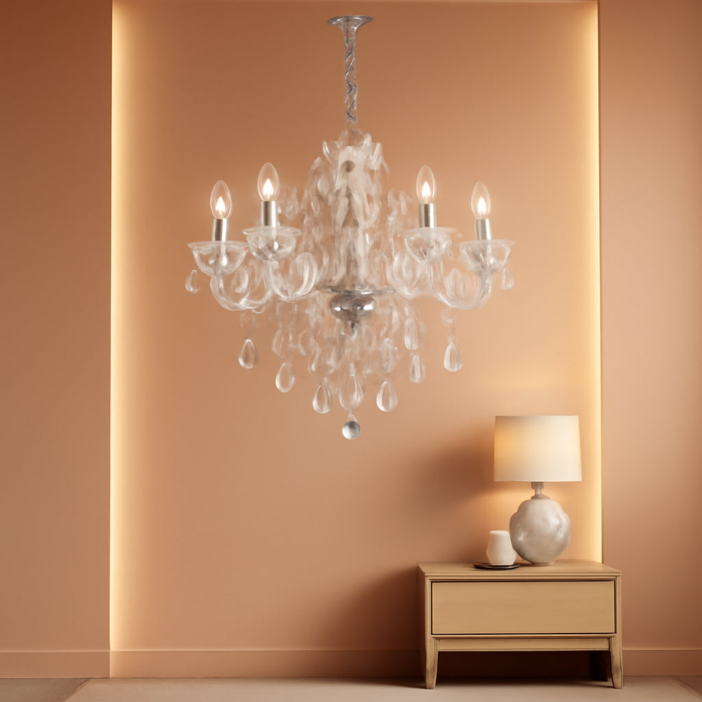 Plug In 5 Light Crystal Pendant Chandelier With Clear Cord