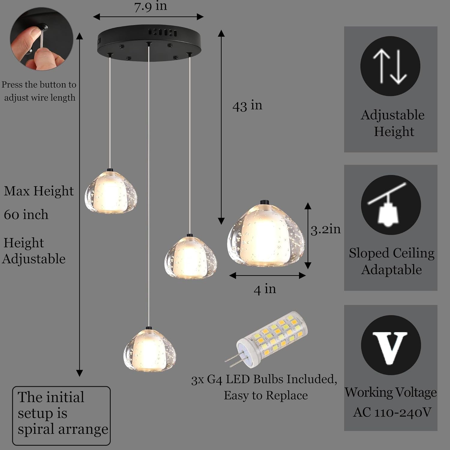 Black Crystal Chandelier Three Light Pendant Fixture-3