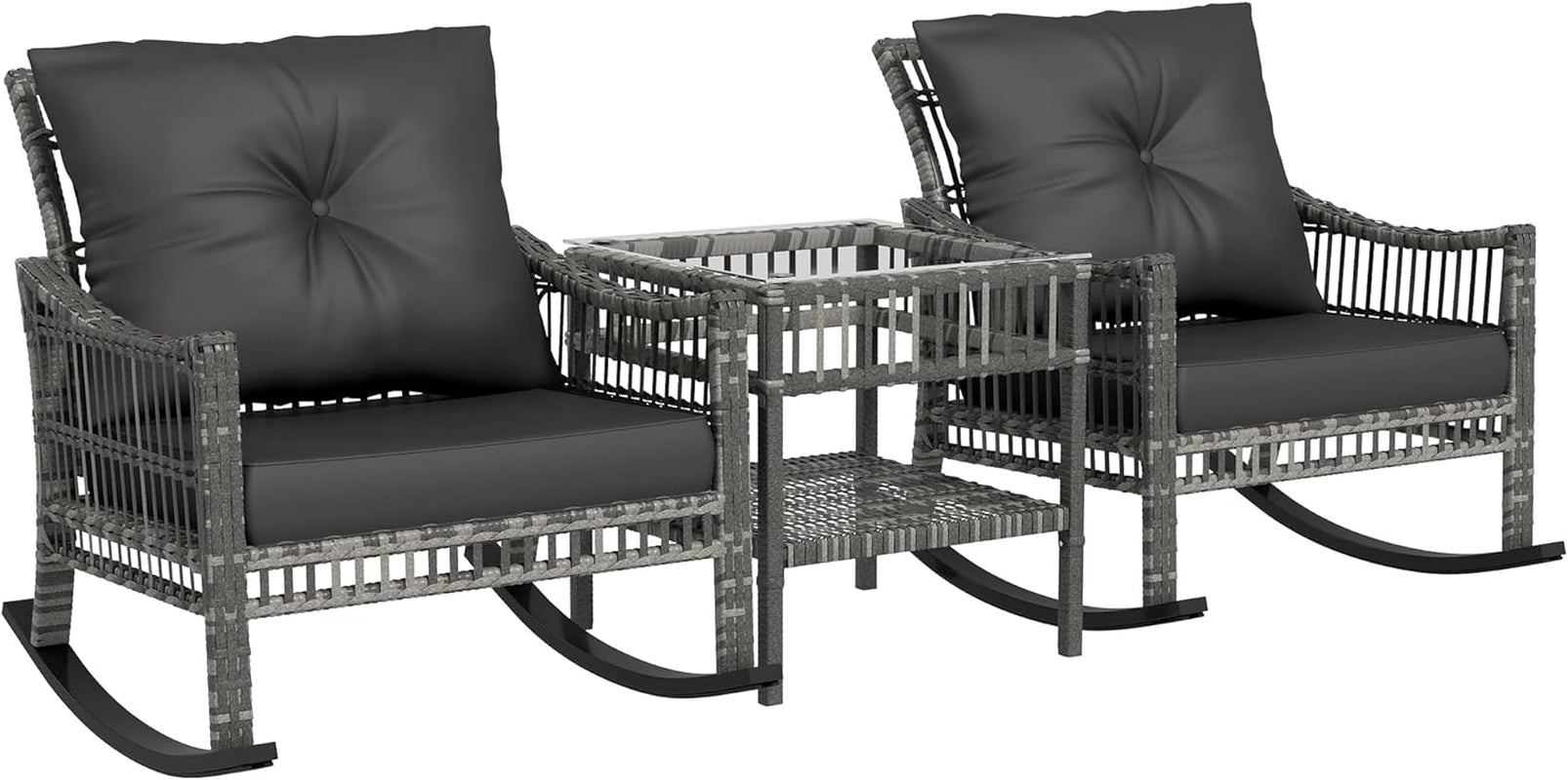 Wicker Outdoor Rocking Chair Set with Storage Table