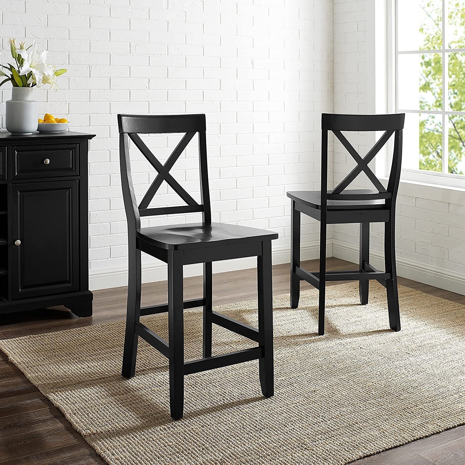 24 Inch X Back Bar Stool Set With Contoured Seat Ergonomic