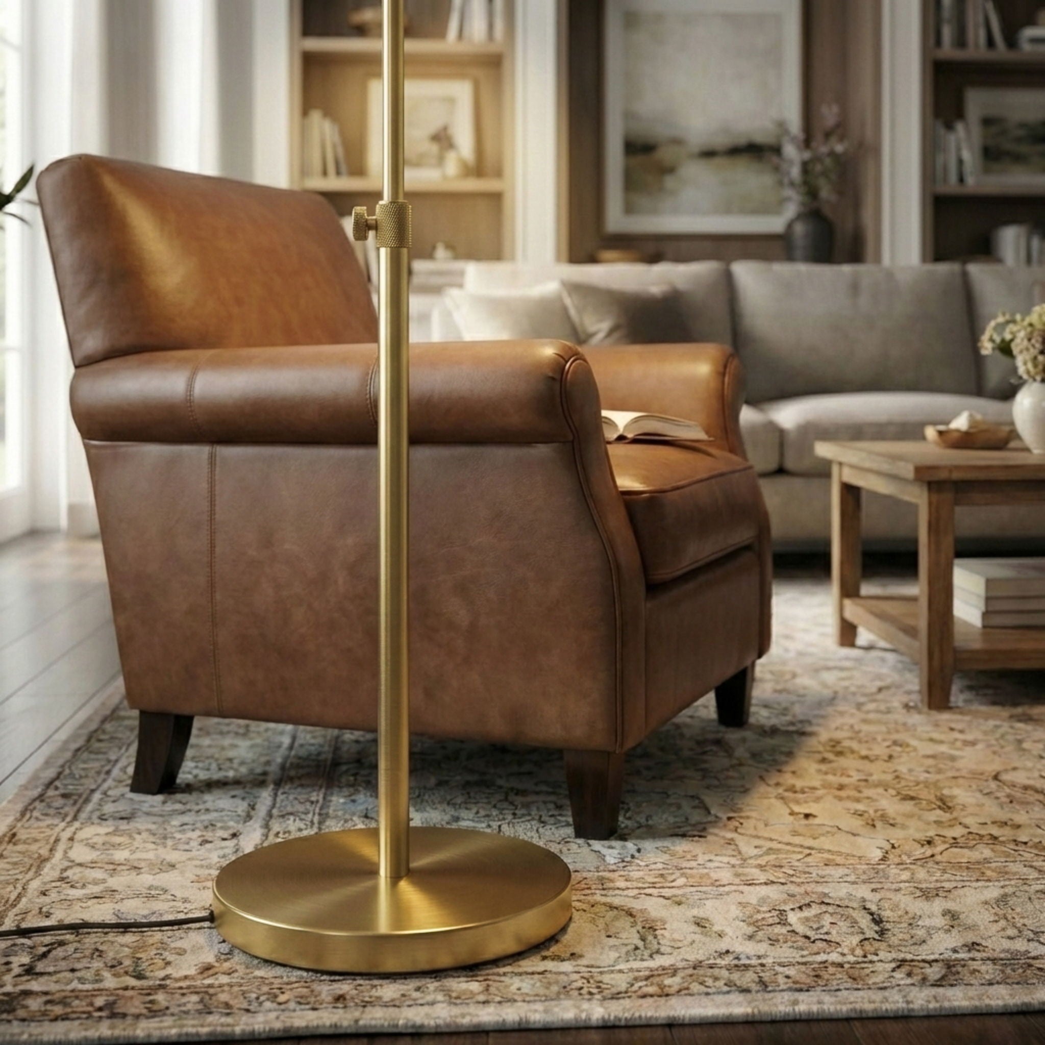 Verve - Floor Lamp With On / Off Switch Adjustable LED Round Base - Gold